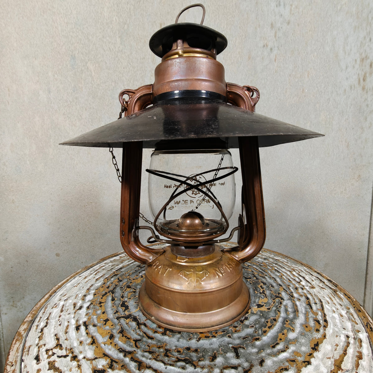 Rare Mewa Bat 158 Copper Hurricane Lantern with Reflector and Chain