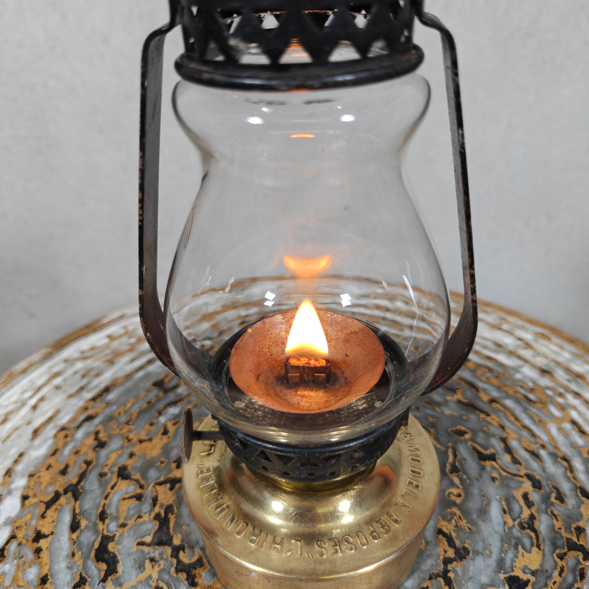 Charming 1920s French Mini Hurricane Lantern “L’Hirondelle” by Carres et Hubert