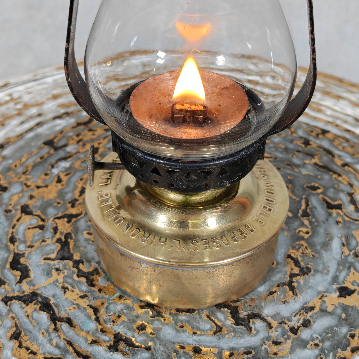 Charming 1920s French Mini Hurricane Lantern “L’Hirondelle” by Carres et Hubert