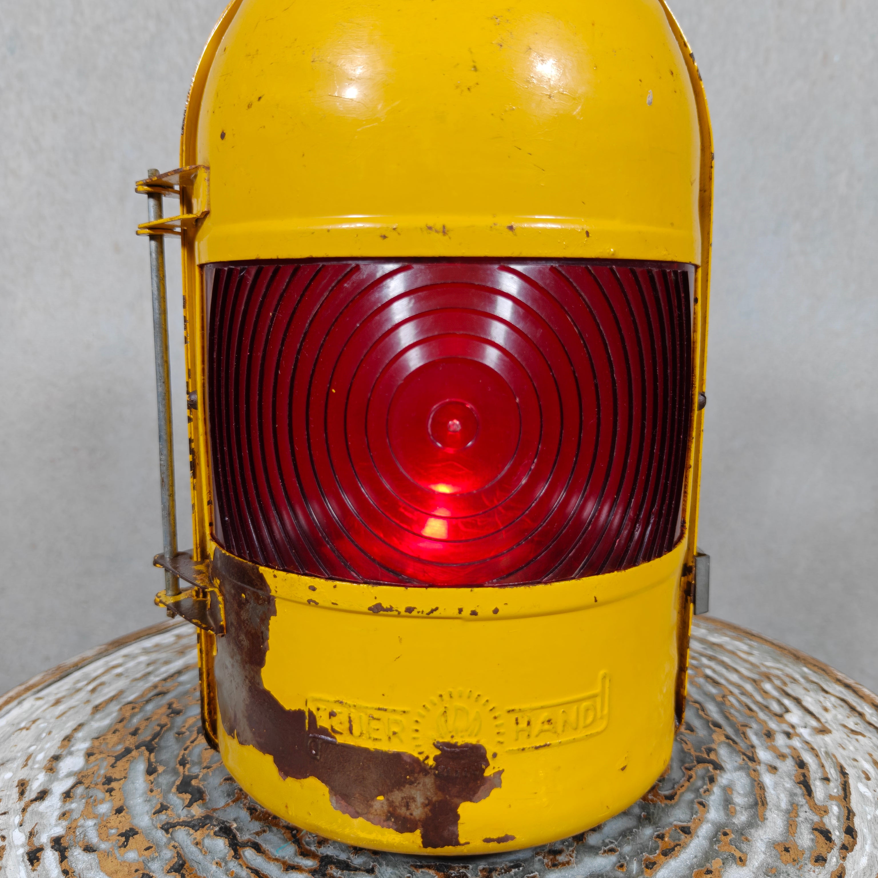 Rare Early Feuerhand Yellow Road Worker Lantern with Curved Lens