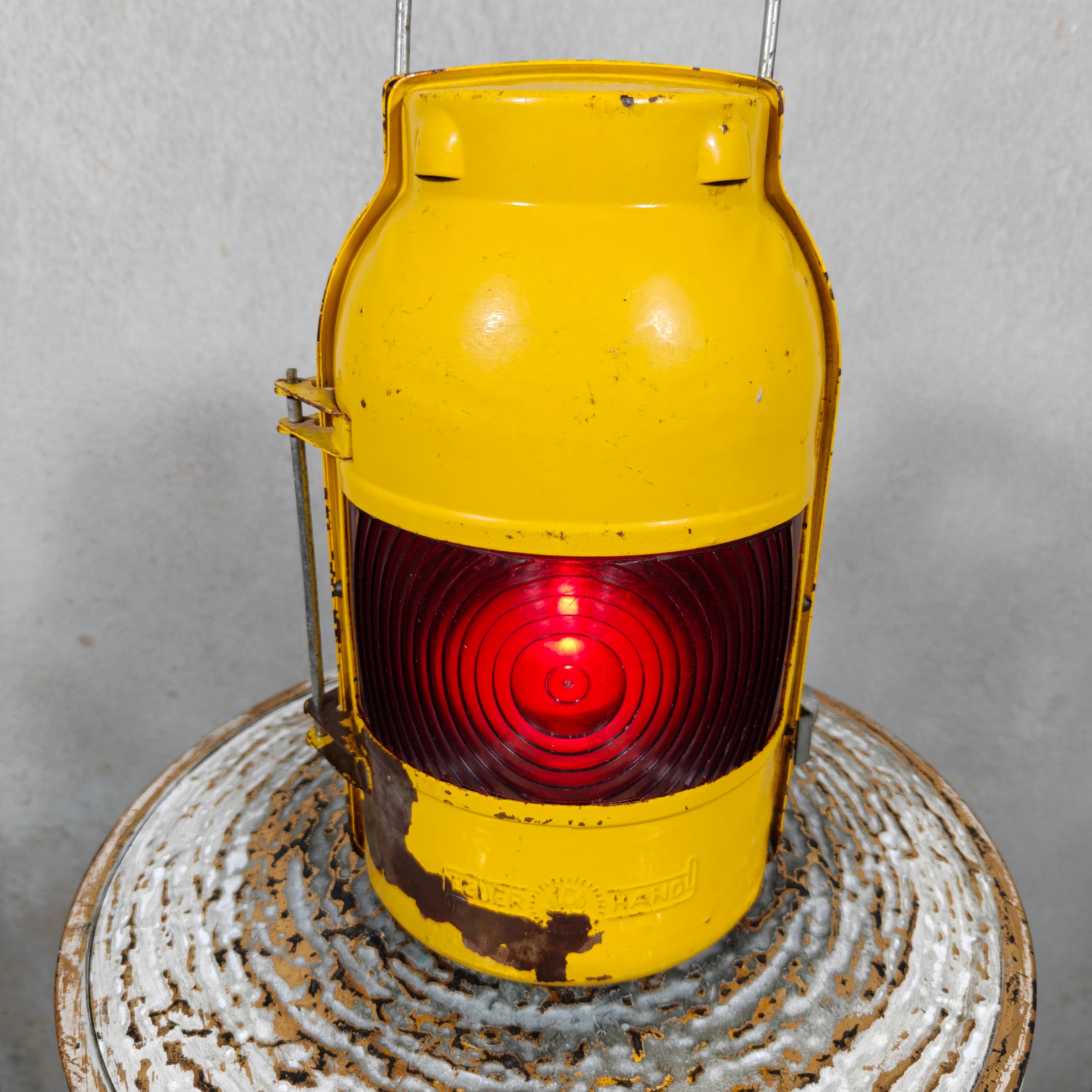 Rare Early Feuerhand Yellow Road Worker Lantern with Curved Lens