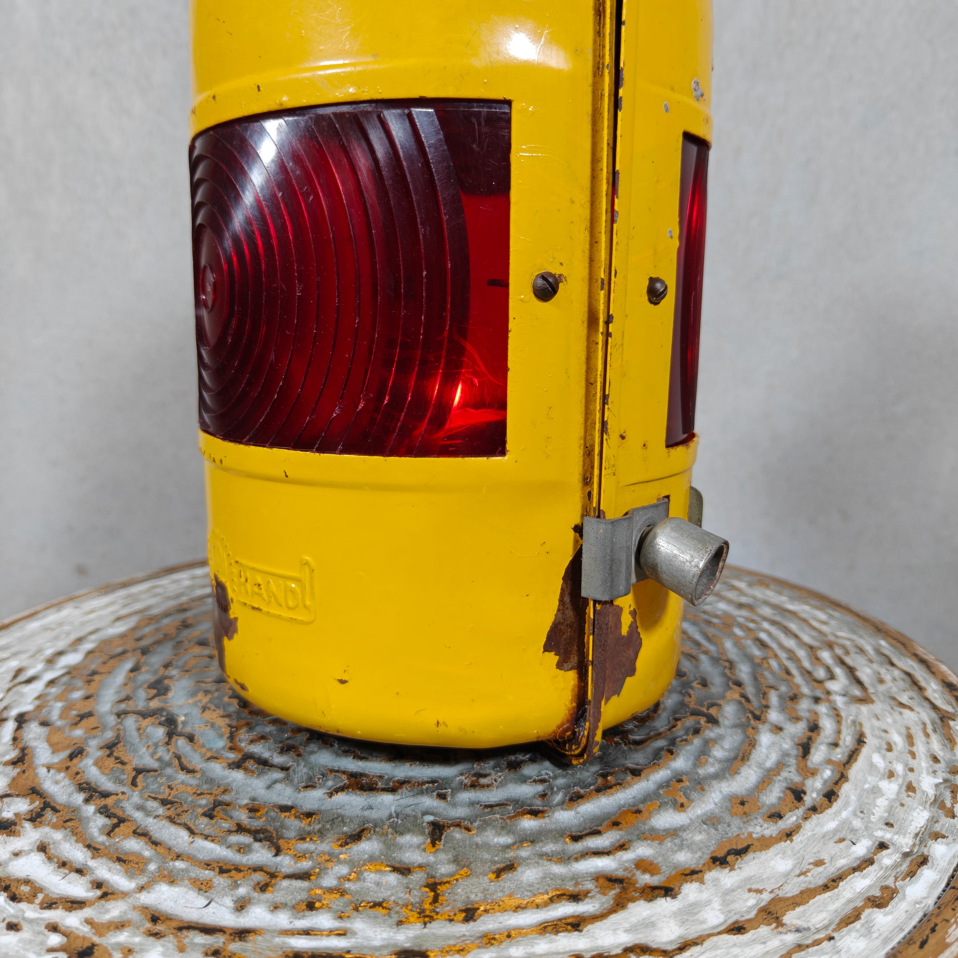 Rare Early Feuerhand Yellow Road Worker Lantern with Curved Lens