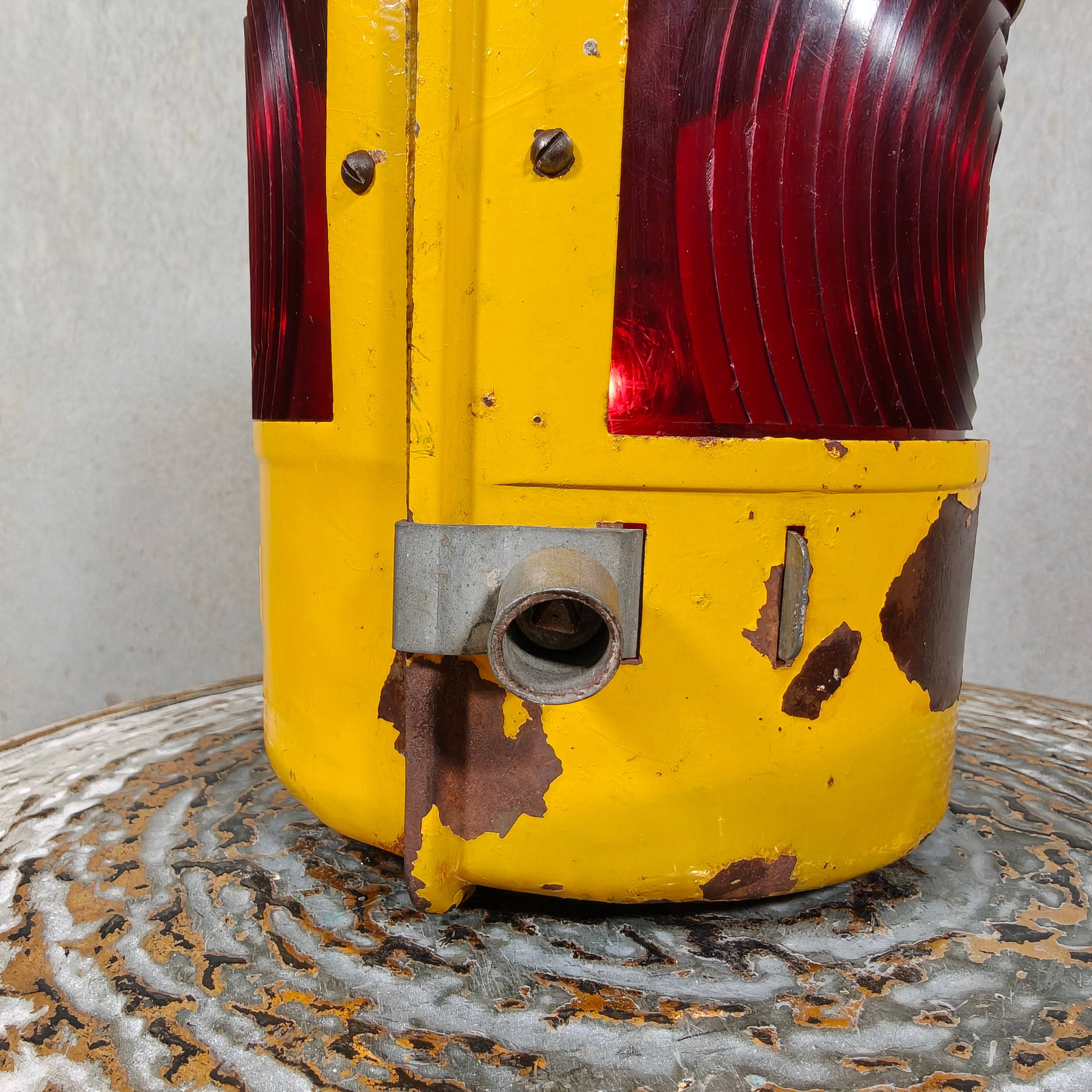 Rare Early Feuerhand Yellow Road Worker Lantern with Curved Lens