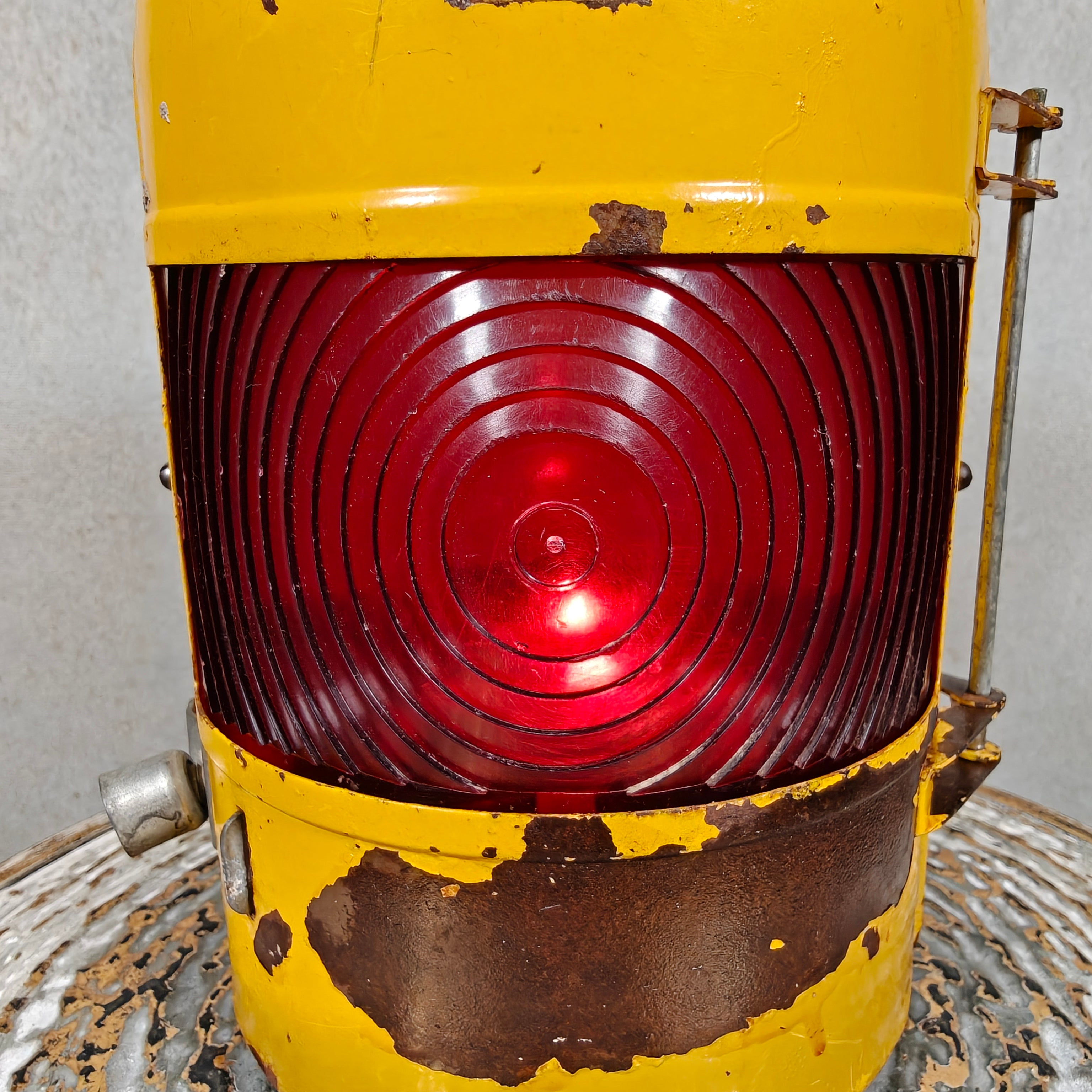 Rare Early Feuerhand Yellow Road Worker Lantern with Curved Lens