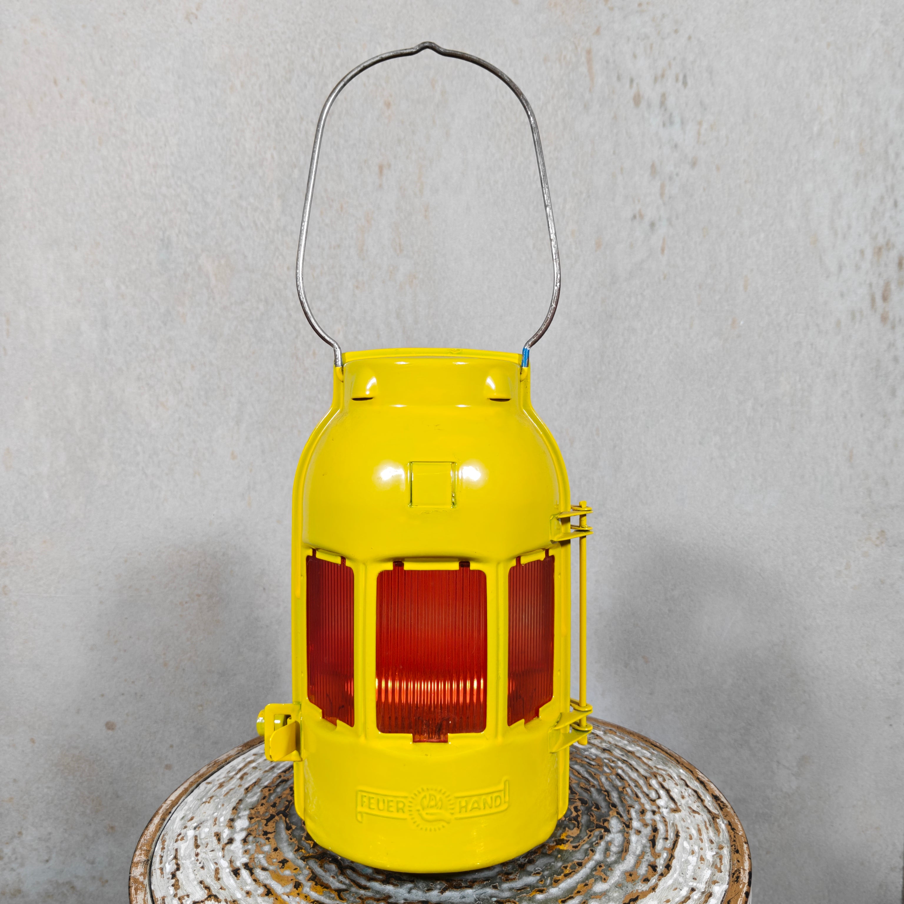 New Old Stock Feuerhand Yellow Road Worker Lantern for Tealight Candle