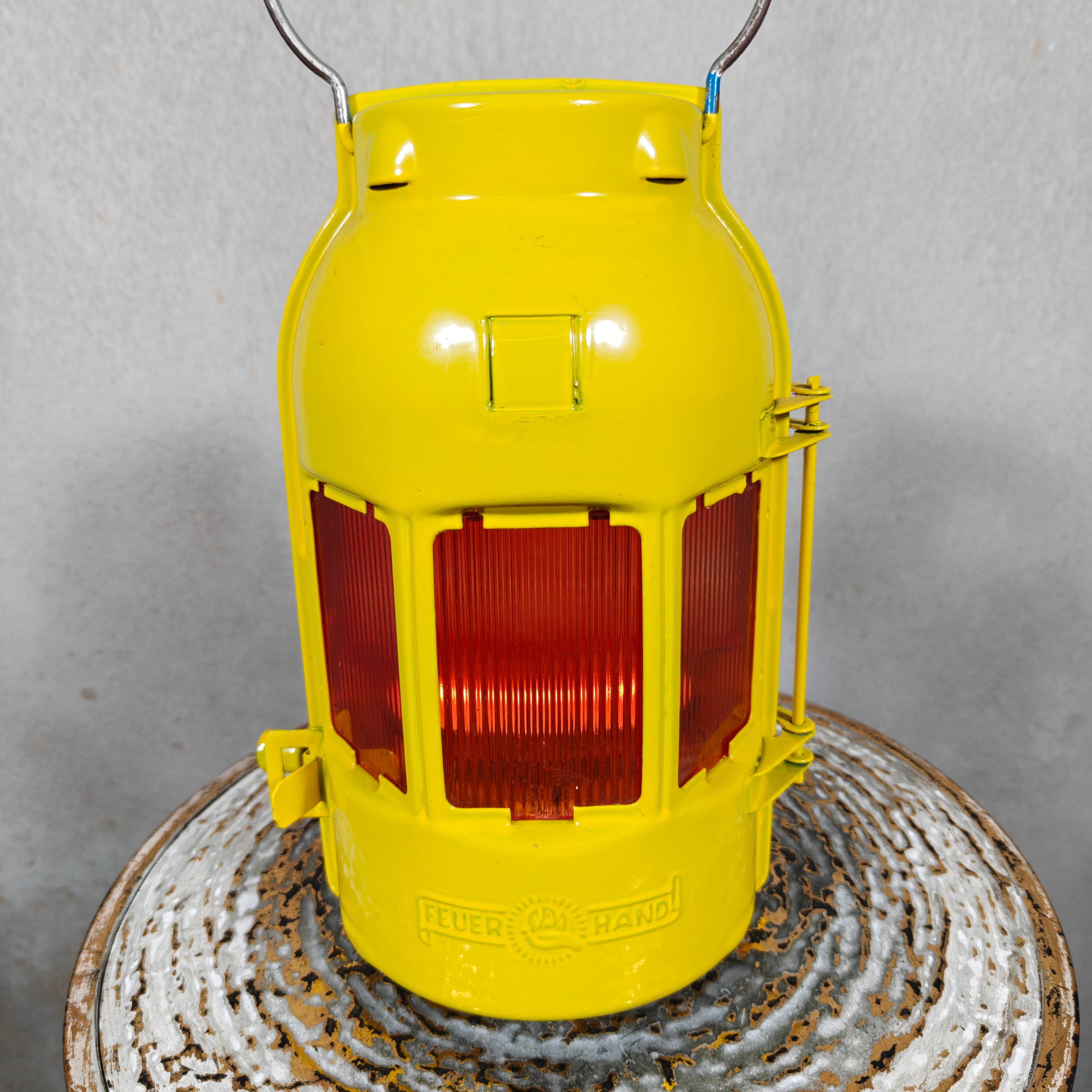 New Old Stock Feuerhand Yellow Road Worker Lantern for Tealight Candle