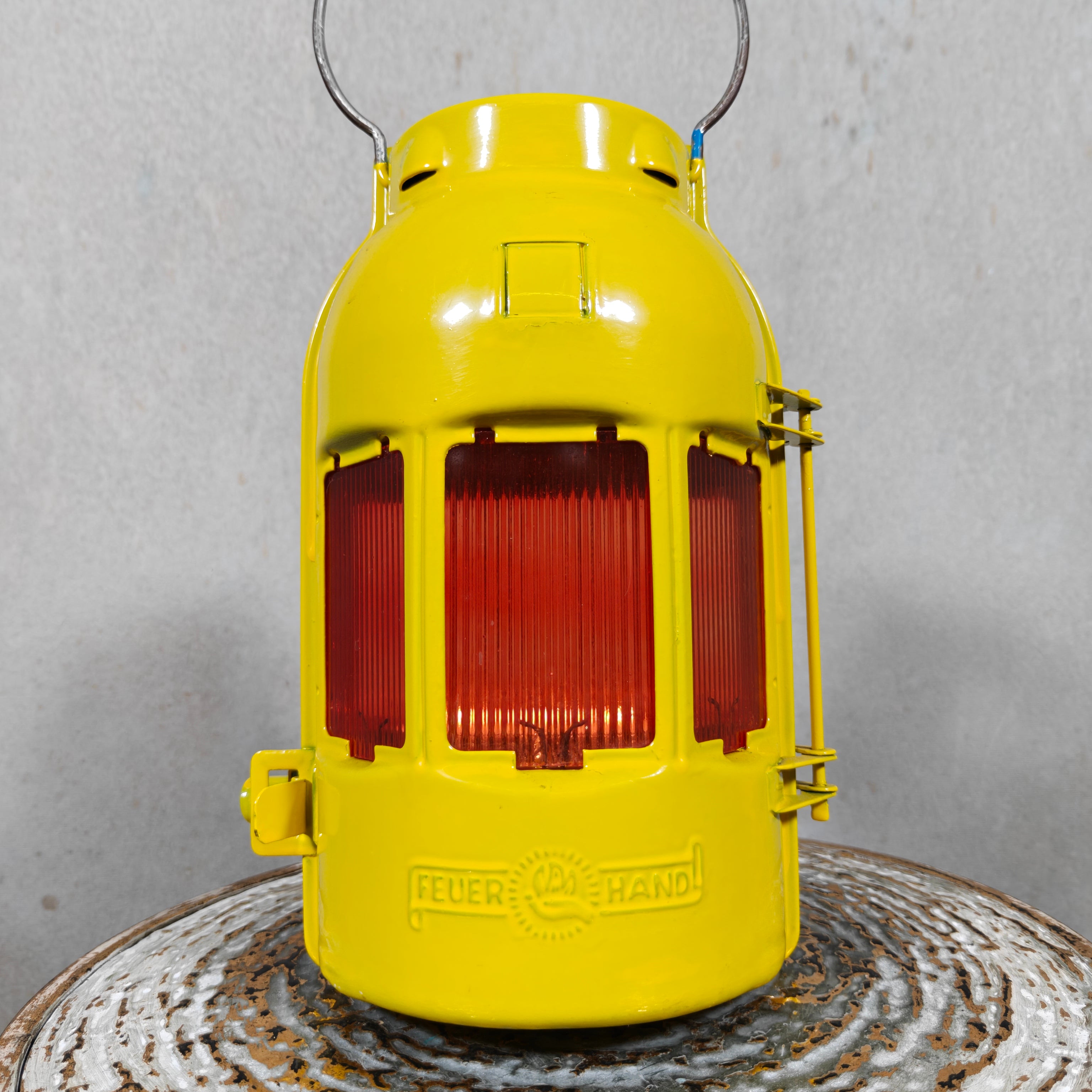 New Old Stock Feuerhand Yellow Road Worker Lantern for Tealight Candle