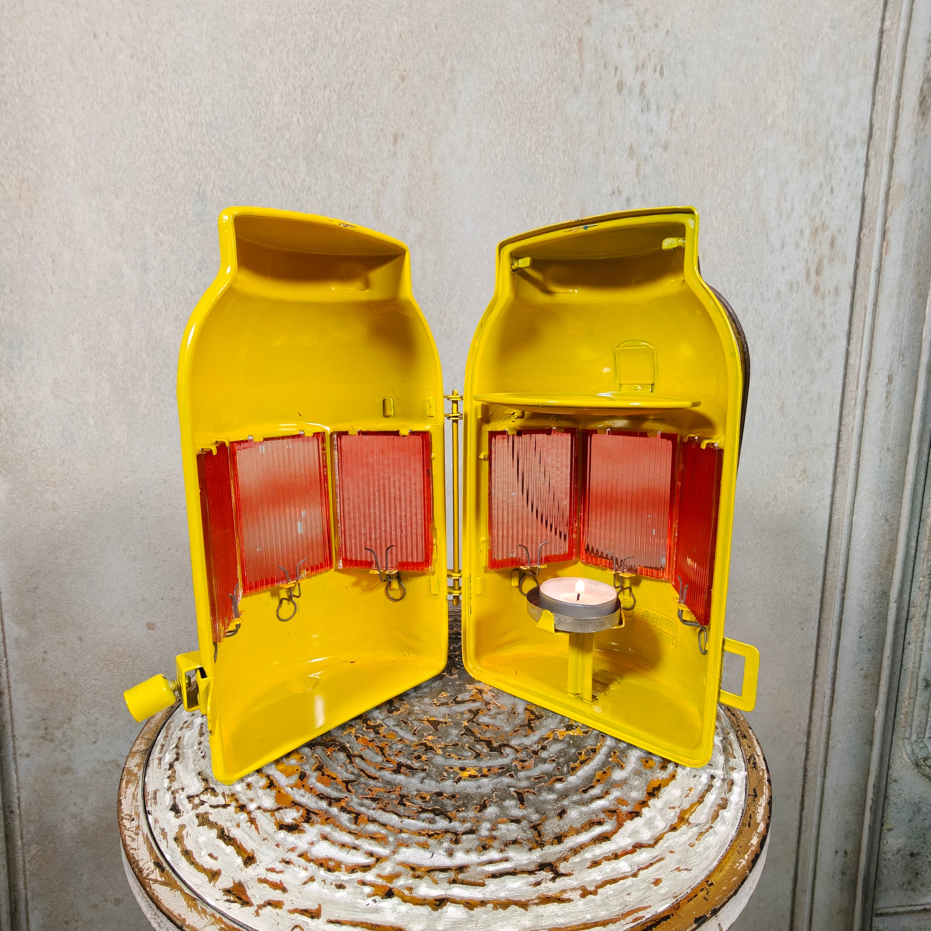 New Old Stock Feuerhand Yellow Road Worker Lantern for Tealight Candle