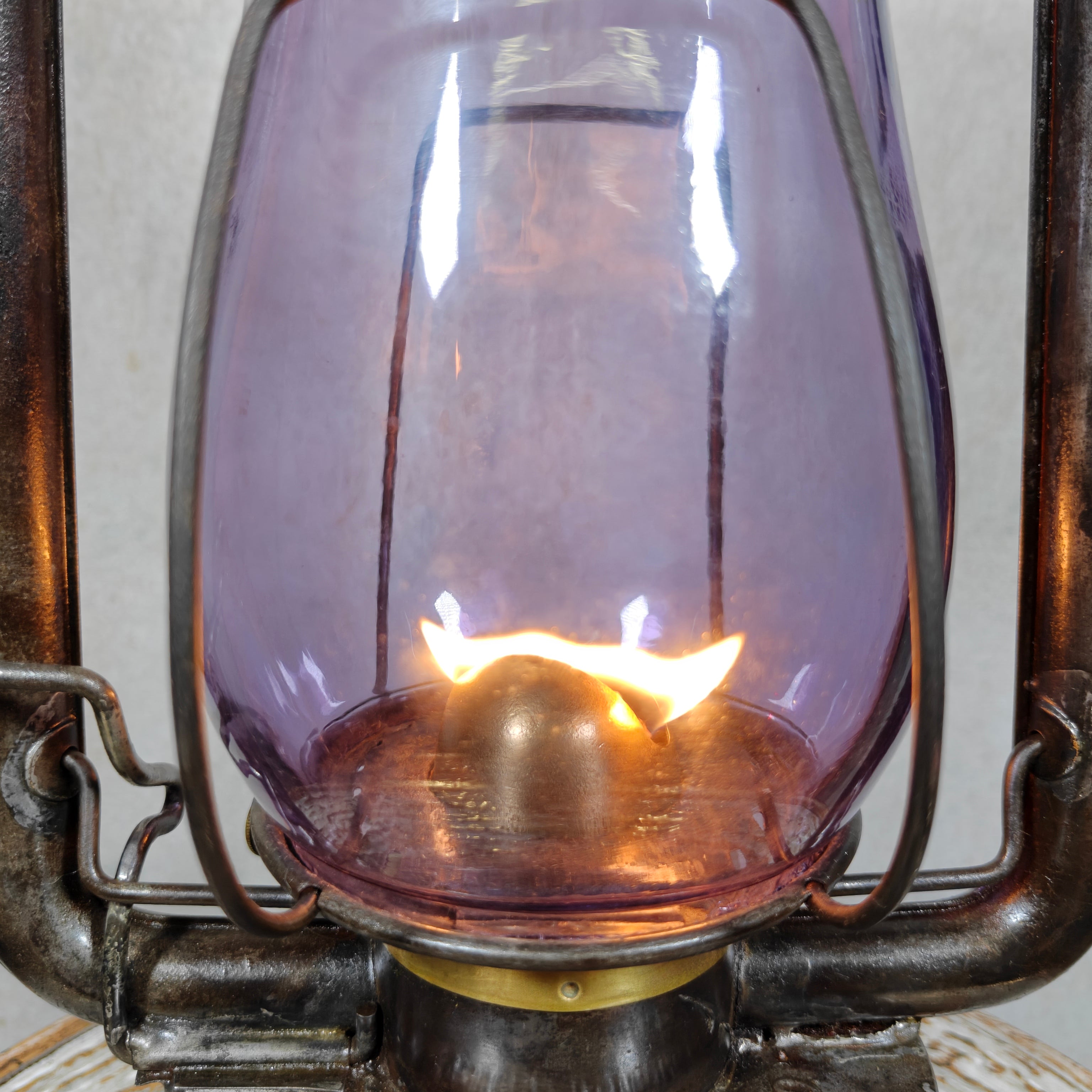 Rare XXL Prisco No. 2 Hurricane Lantern with Amethyst Glass – Antique American Oil Lantern circa 1910