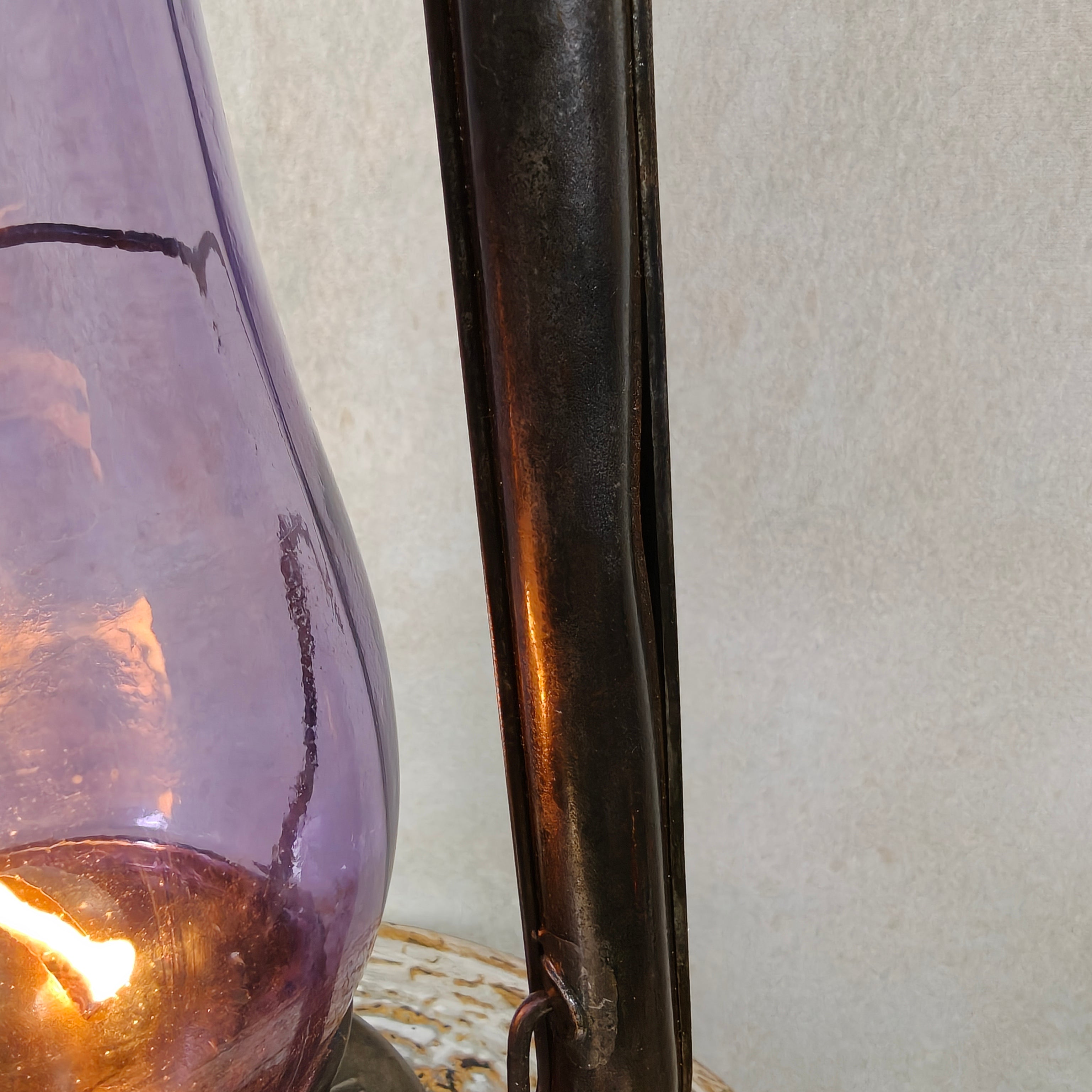 Rare XXL Prisco No. 2 Hurricane Lantern with Amethyst Glass – Antique American Oil Lantern circa 1910