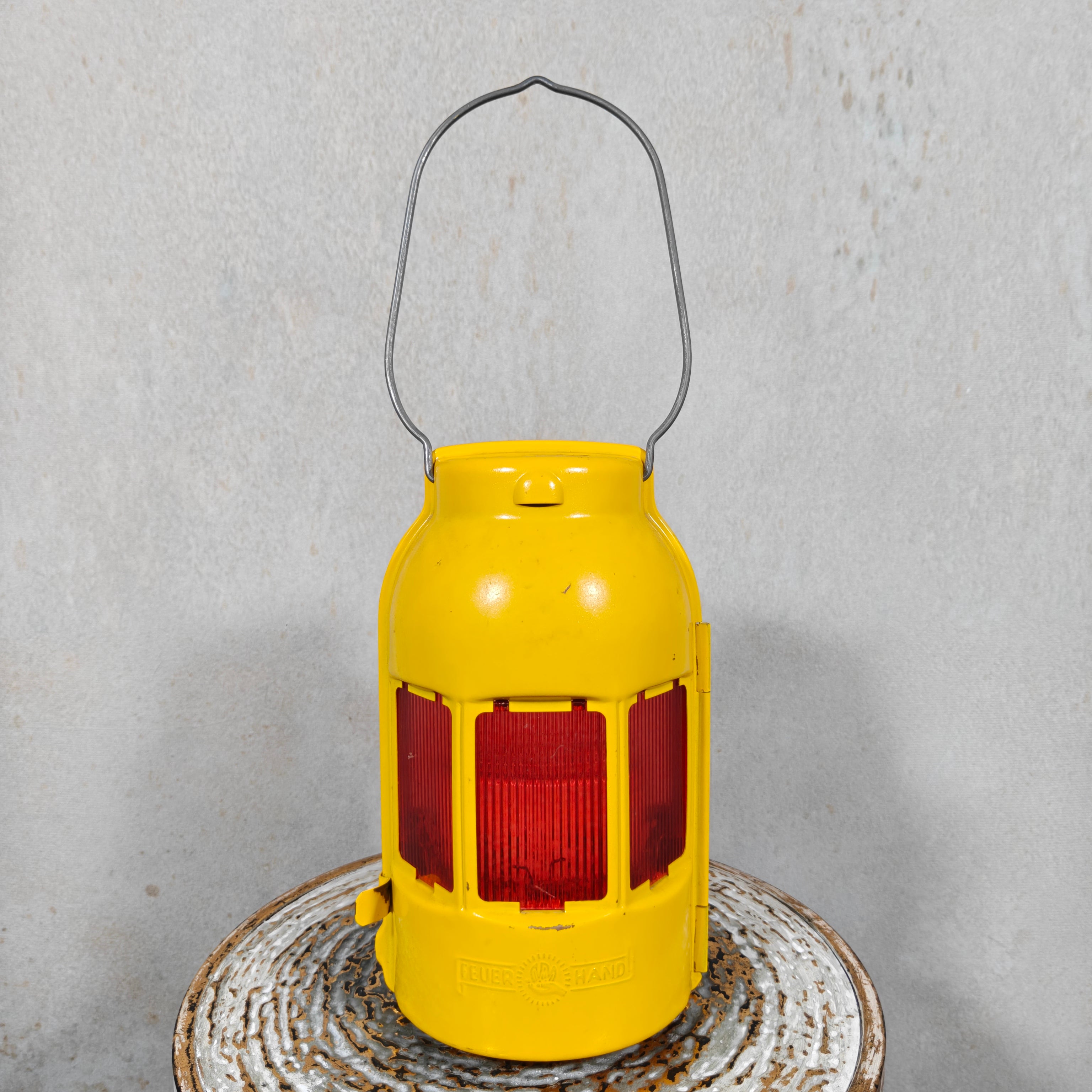 NOS Vintage Feuerhand Road Worker Lantern with Winter Glass – Orange Safety Candle Lamp 1960s/70s