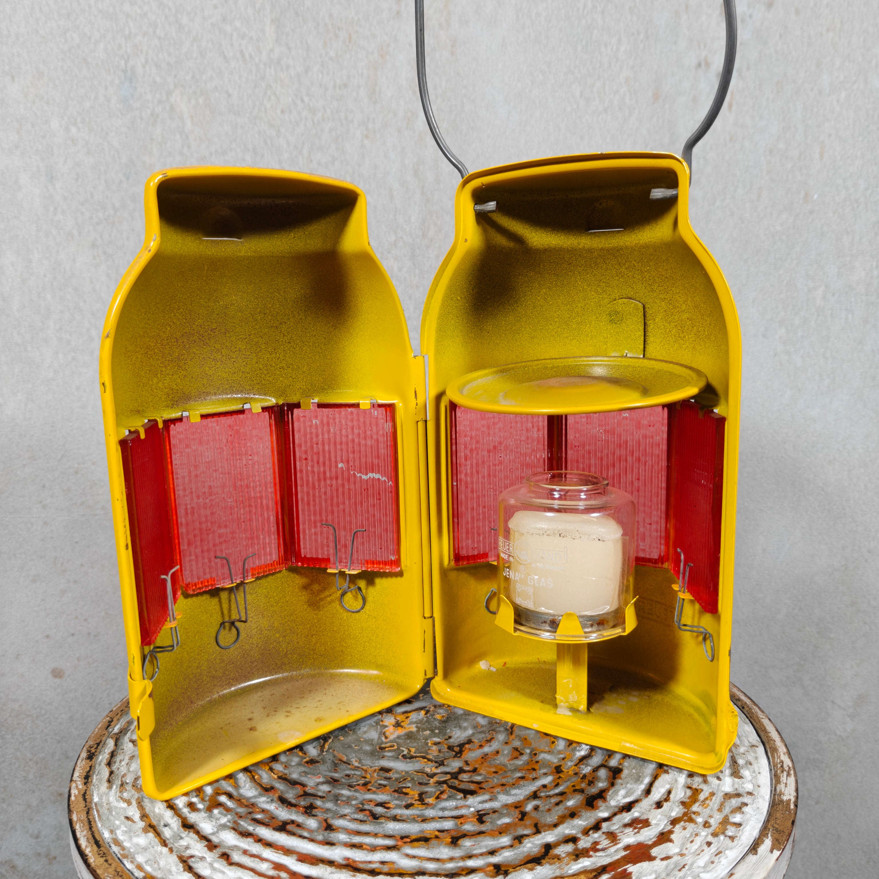 NOS Vintage Feuerhand Road Worker Lantern with Winter Glass – Orange Safety Candle Lamp 1960s/70s
