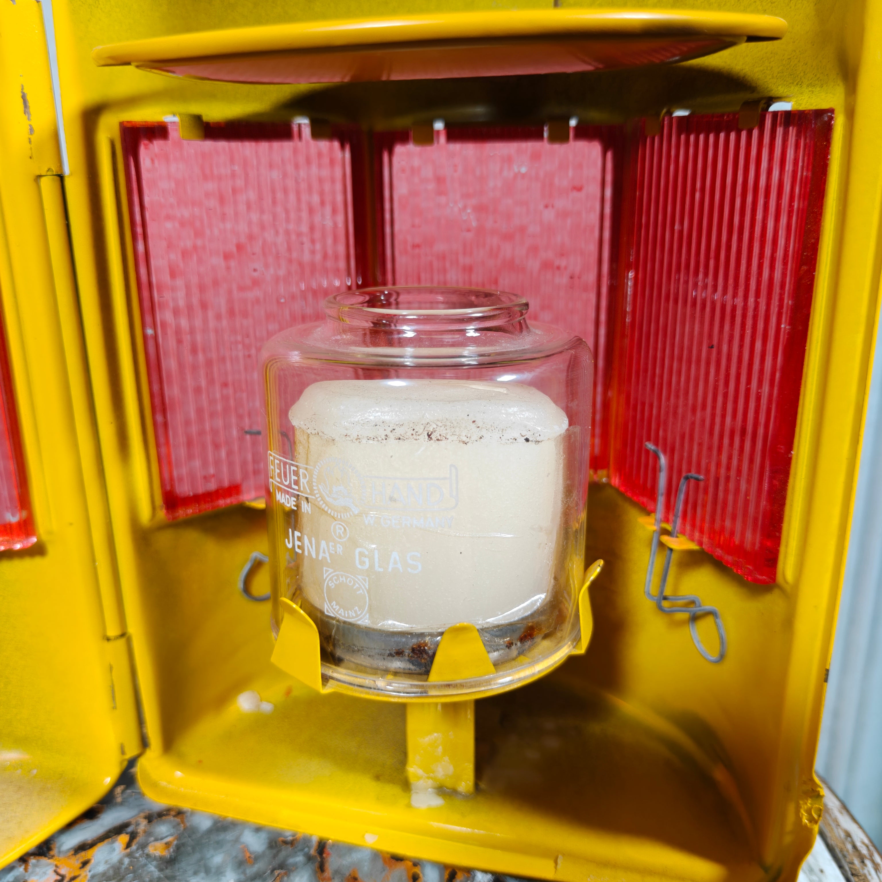 NOS Vintage Feuerhand Road Worker Lantern with Winter Glass – Orange Safety Candle Lamp 1960s/70s