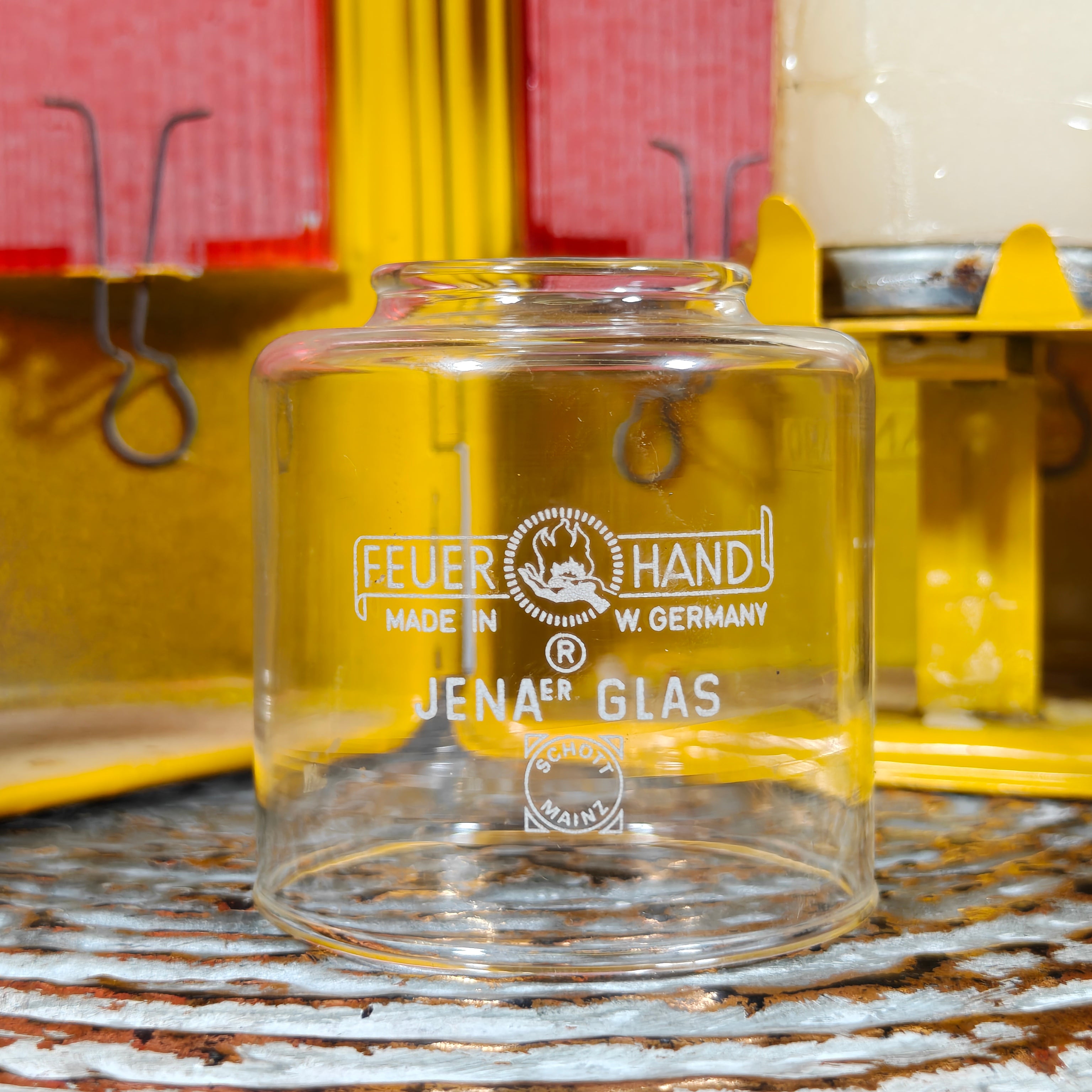 NOS Vintage Feuerhand Road Worker Lantern with Winter Glass – Orange Safety Candle Lamp 1960s/70s
