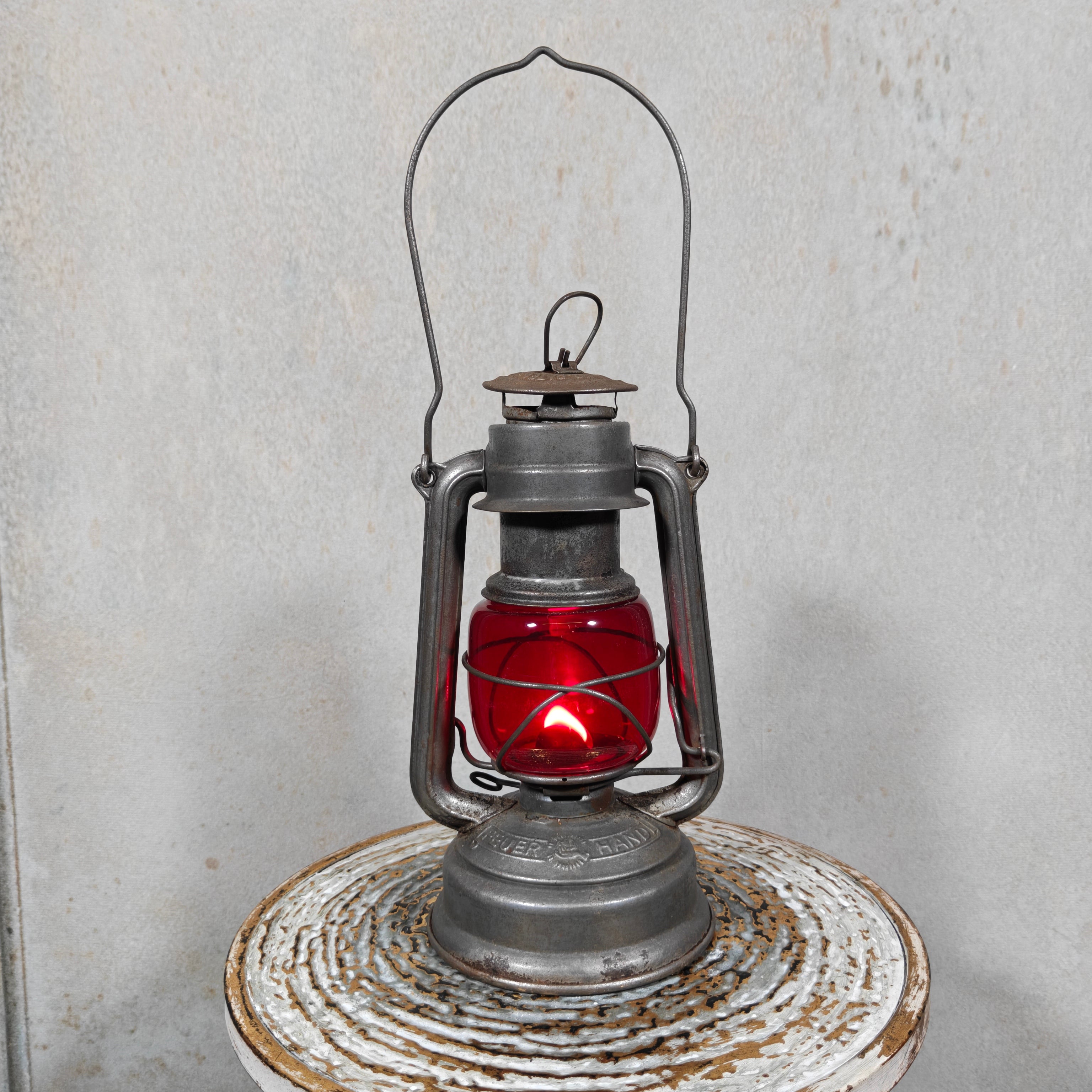 Rare Vintage Feuerhand 276 ATOM Hurricane Lantern with Red Glass – Early Germany Oil Lantern (1950–1952)