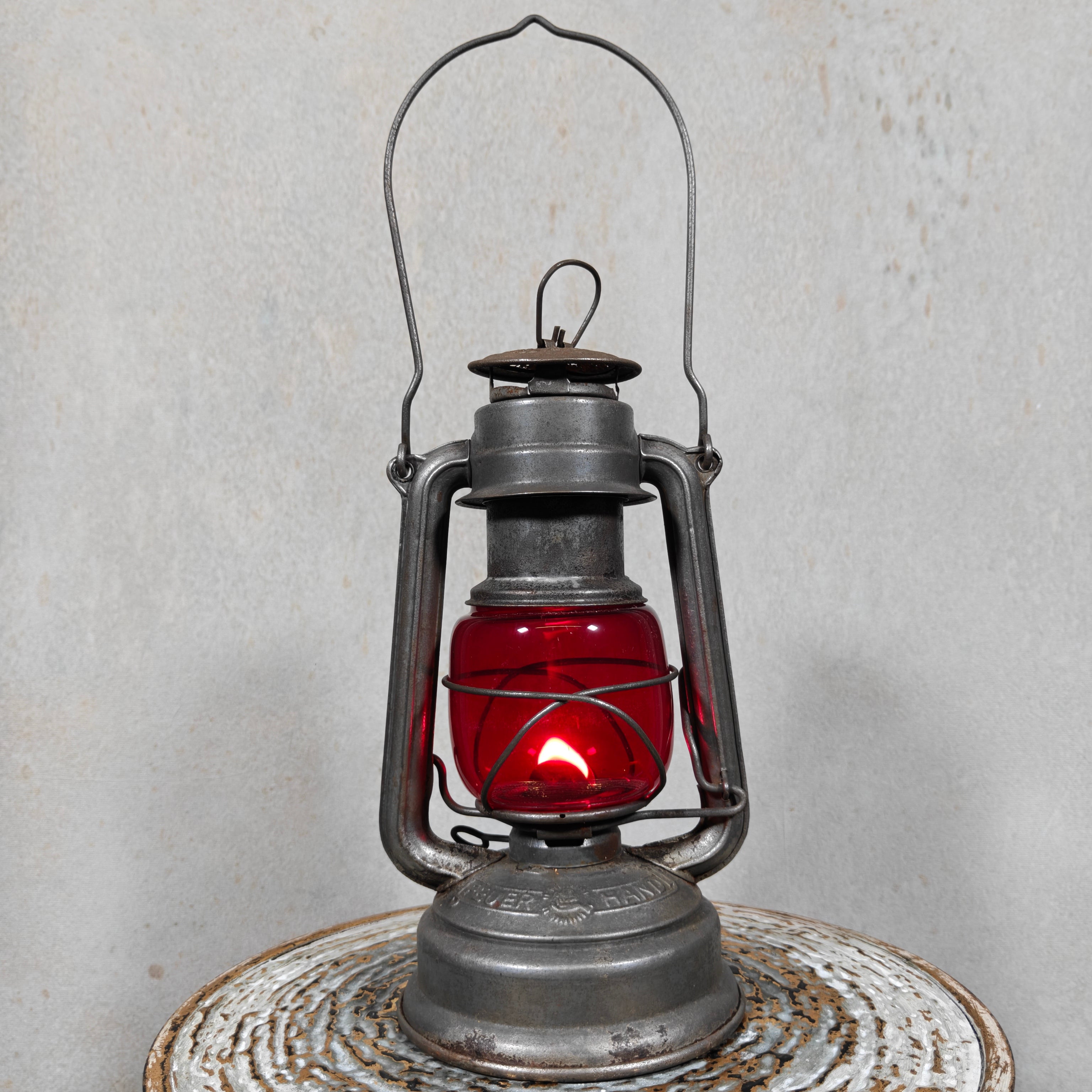 Rare Vintage Feuerhand 276 ATOM Hurricane Lantern with Red Glass – Early Germany Oil Lantern (1950–1952)
