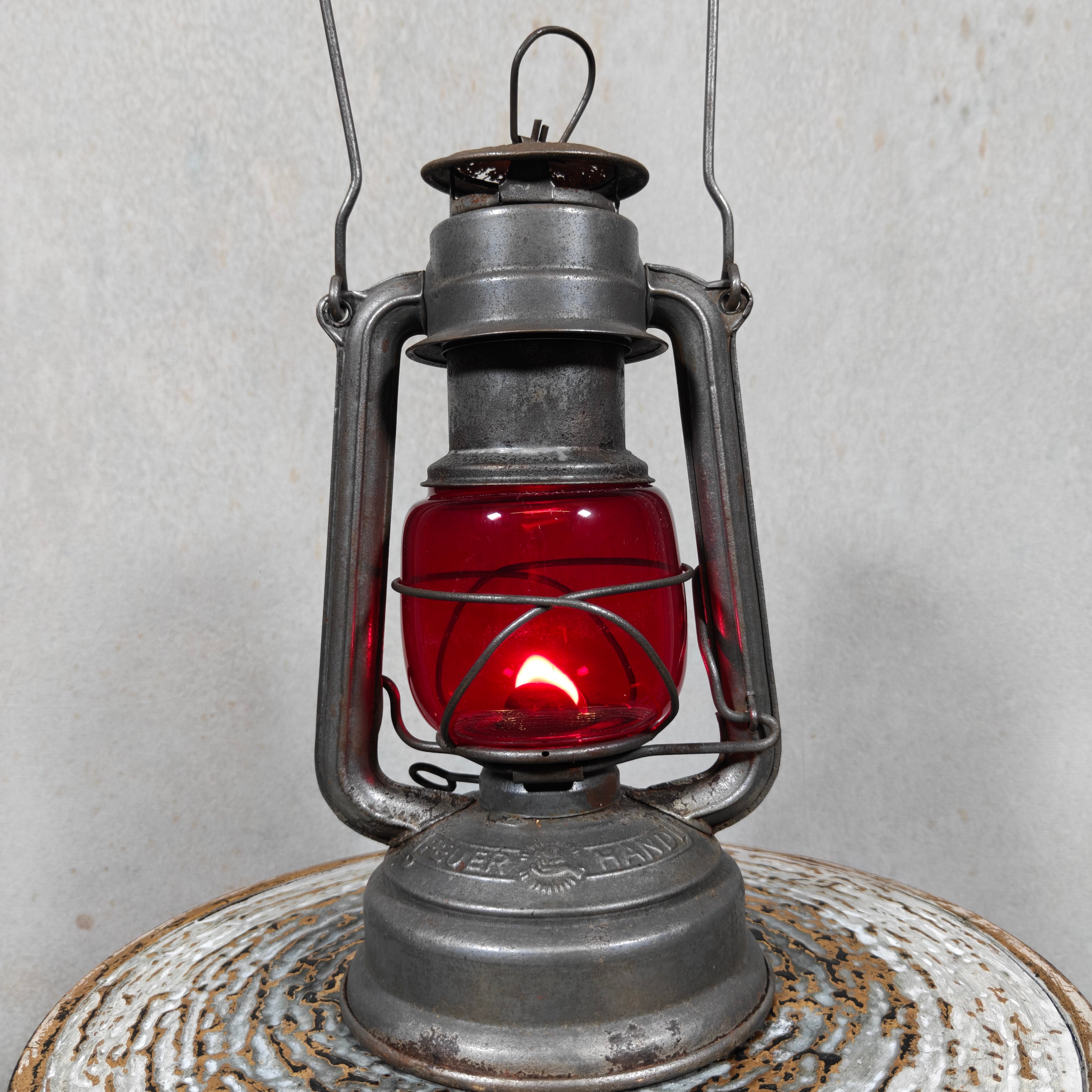 Rare Vintage Feuerhand 276 ATOM Hurricane Lantern with Red Glass – Early Germany Oil Lantern (1950–1952)
