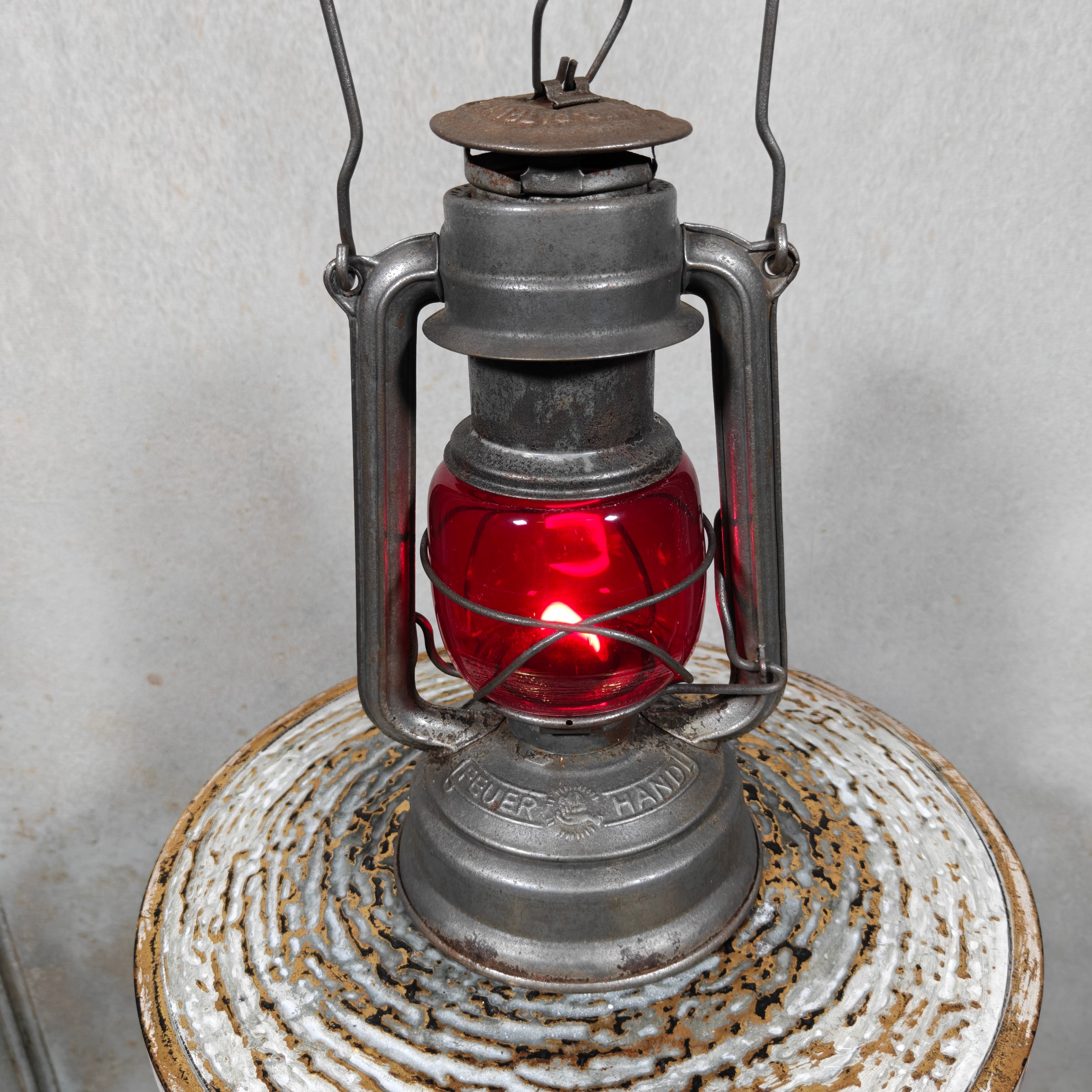 Rare Vintage Feuerhand 276 ATOM Hurricane Lantern with Red Glass – Early Germany Oil Lantern (1950–1952)