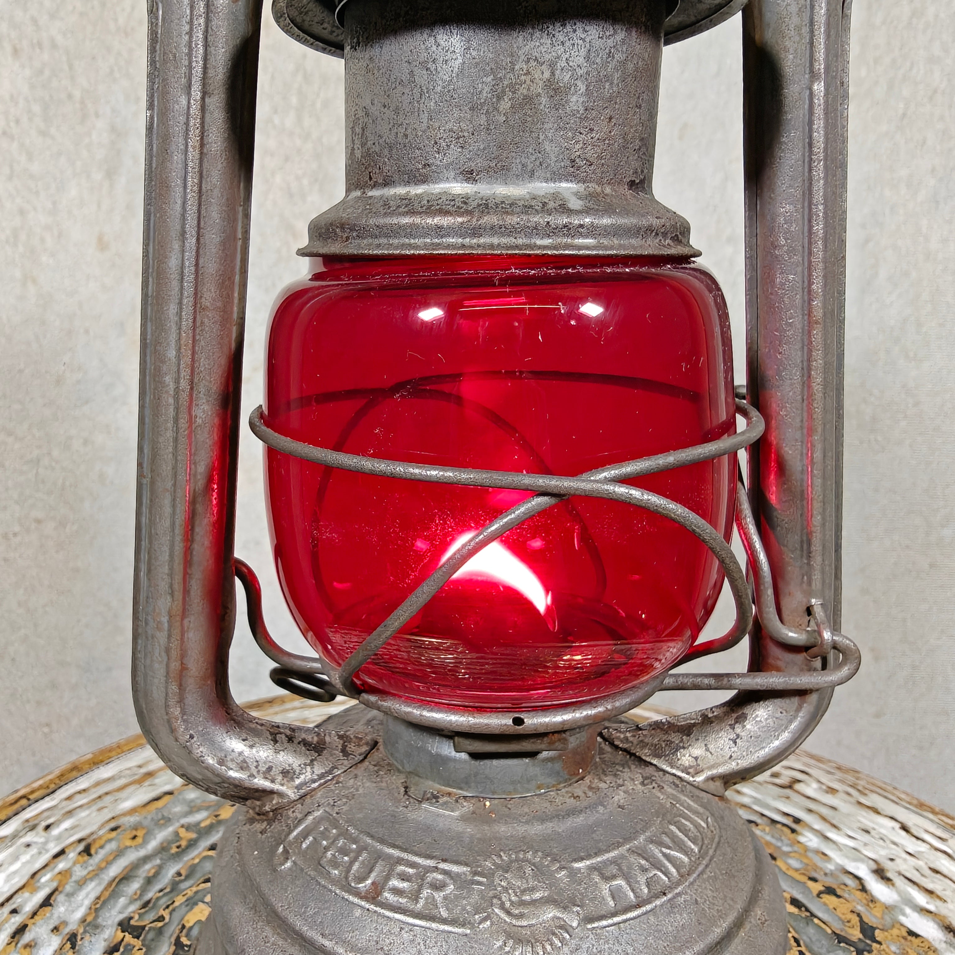 Rare Vintage Feuerhand 276 ATOM Hurricane Lantern with Red Glass – Early Germany Oil Lantern (1950–1952)