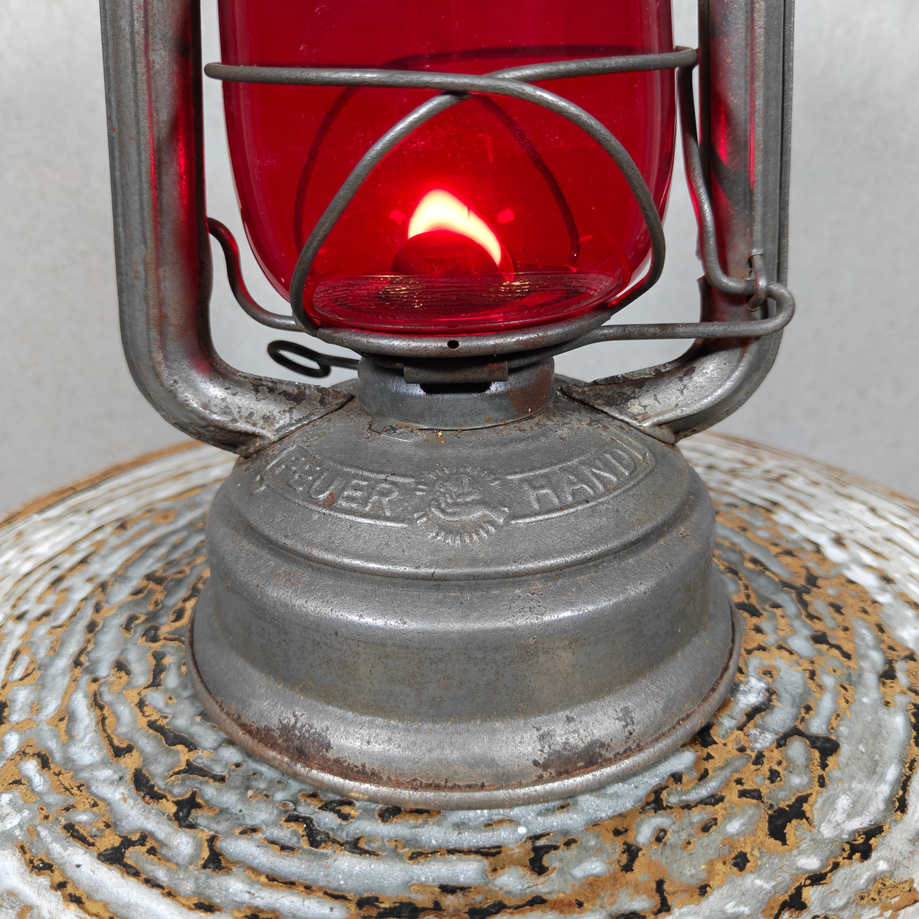 Rare Vintage Feuerhand 276 ATOM Hurricane Lantern with Red Glass – Early Germany Oil Lantern (1950–1952)