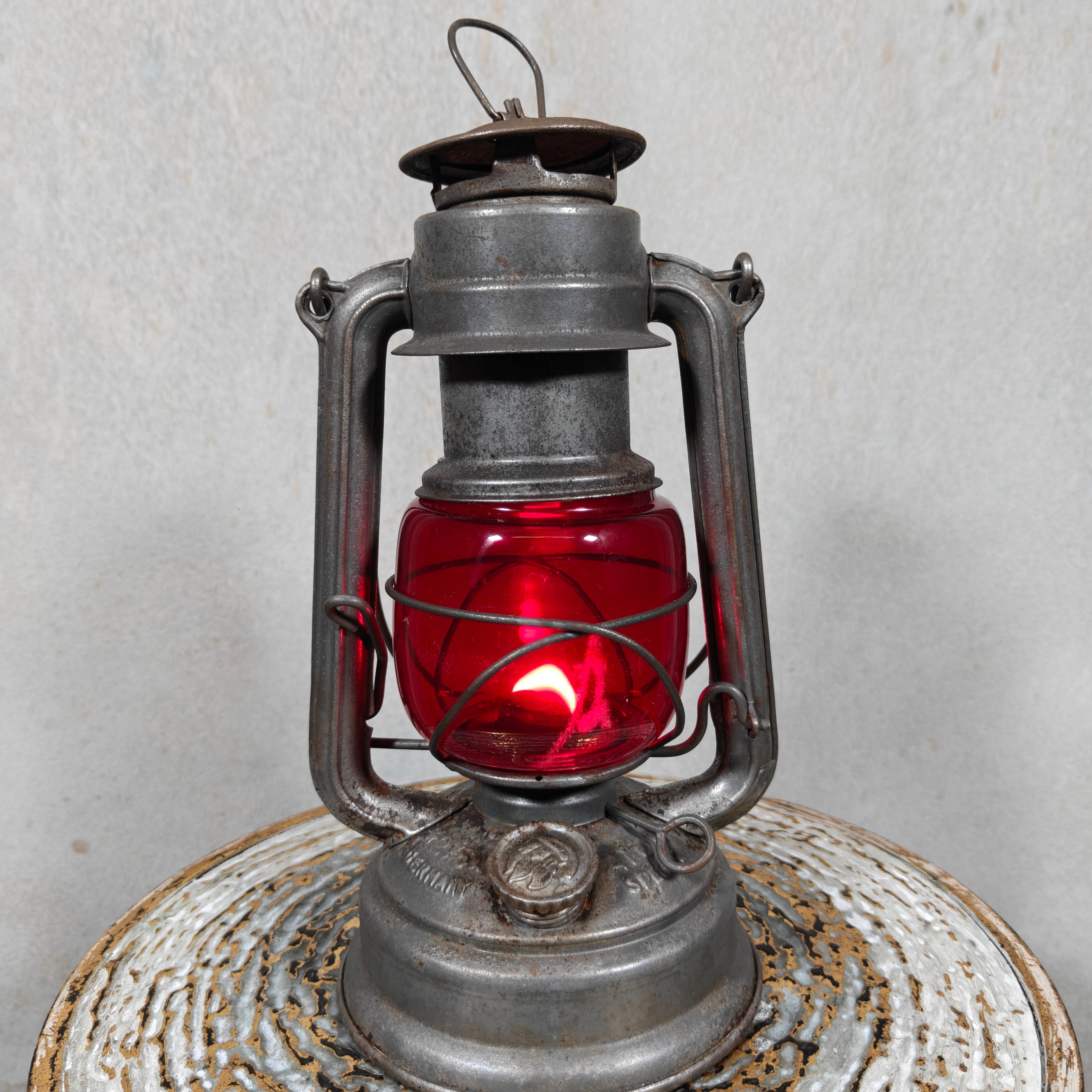 Rare Vintage Feuerhand 276 ATOM Hurricane Lantern with Red Glass – Early Germany Oil Lantern (1950–1952)