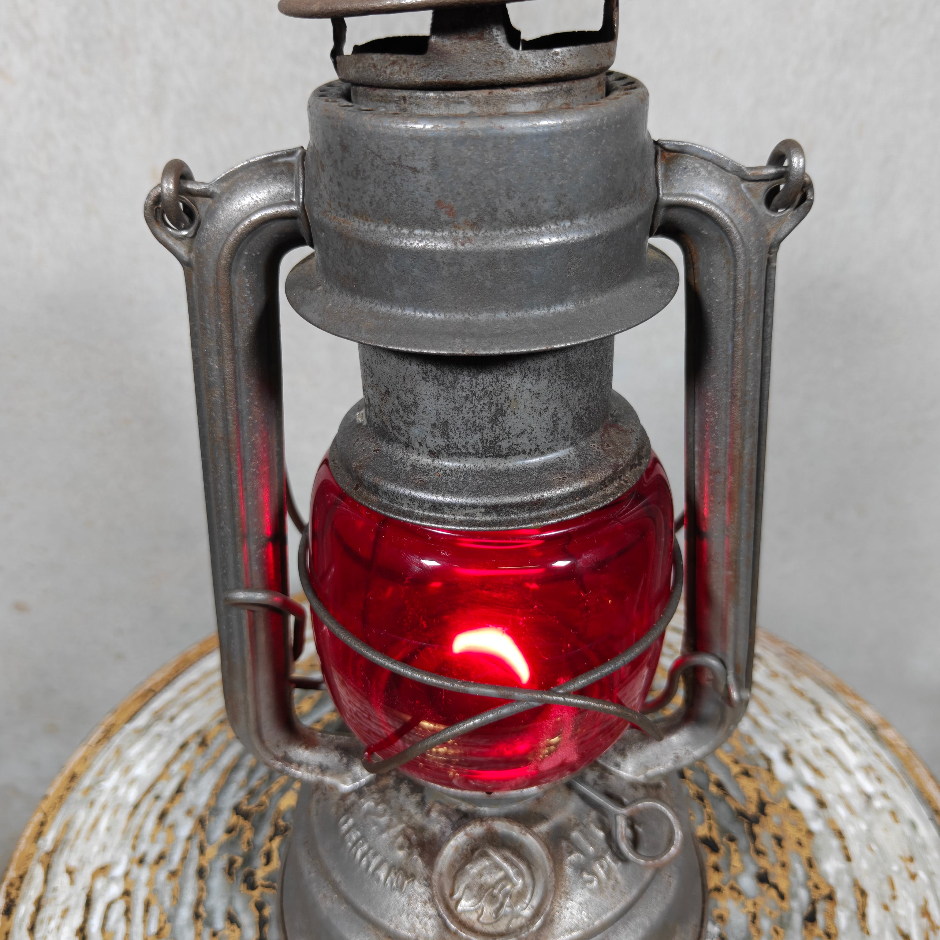 Rare Vintage Feuerhand 276 ATOM Hurricane Lantern with Red Glass – Early Germany Oil Lantern (1950–1952)