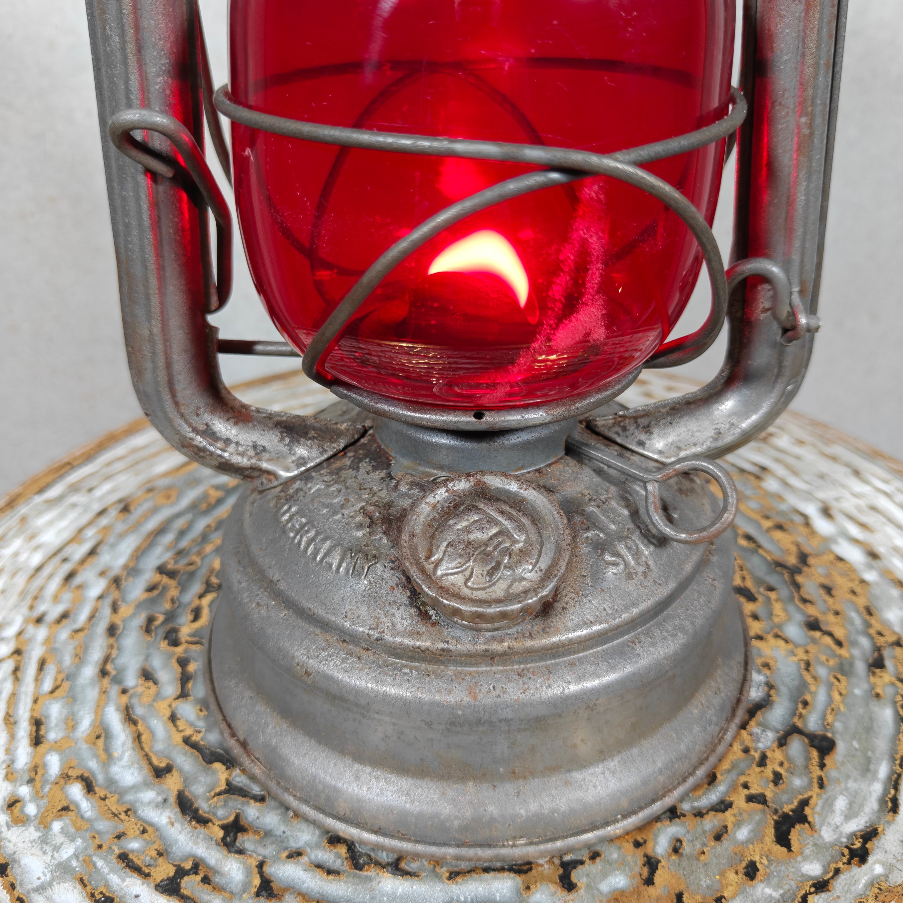 Rare Vintage Feuerhand 276 ATOM Hurricane Lantern with Red Glass – Early Germany Oil Lantern (1950–1952)