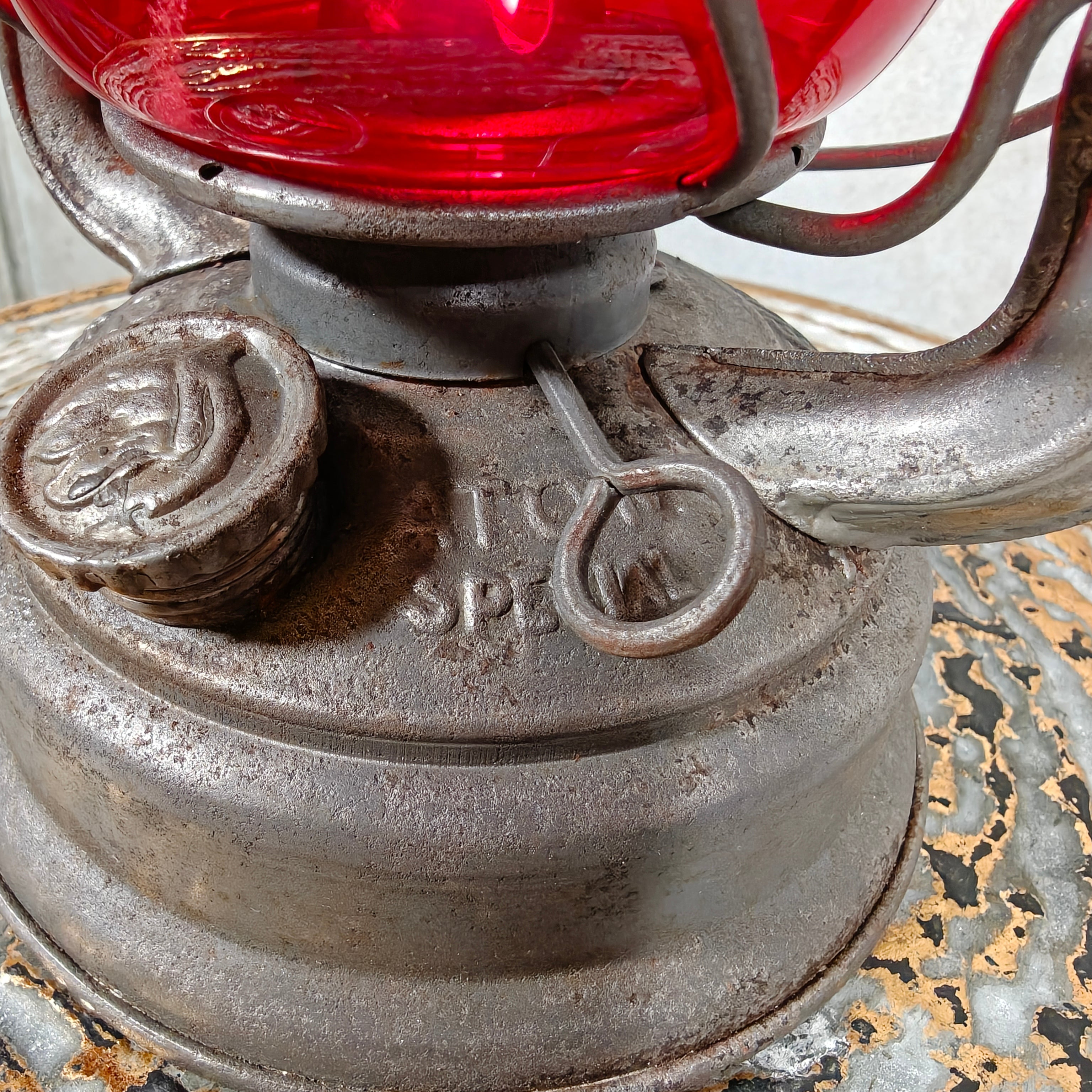Rare Vintage Feuerhand 276 ATOM Hurricane Lantern with Red Glass – Early Germany Oil Lantern (1950–1952)