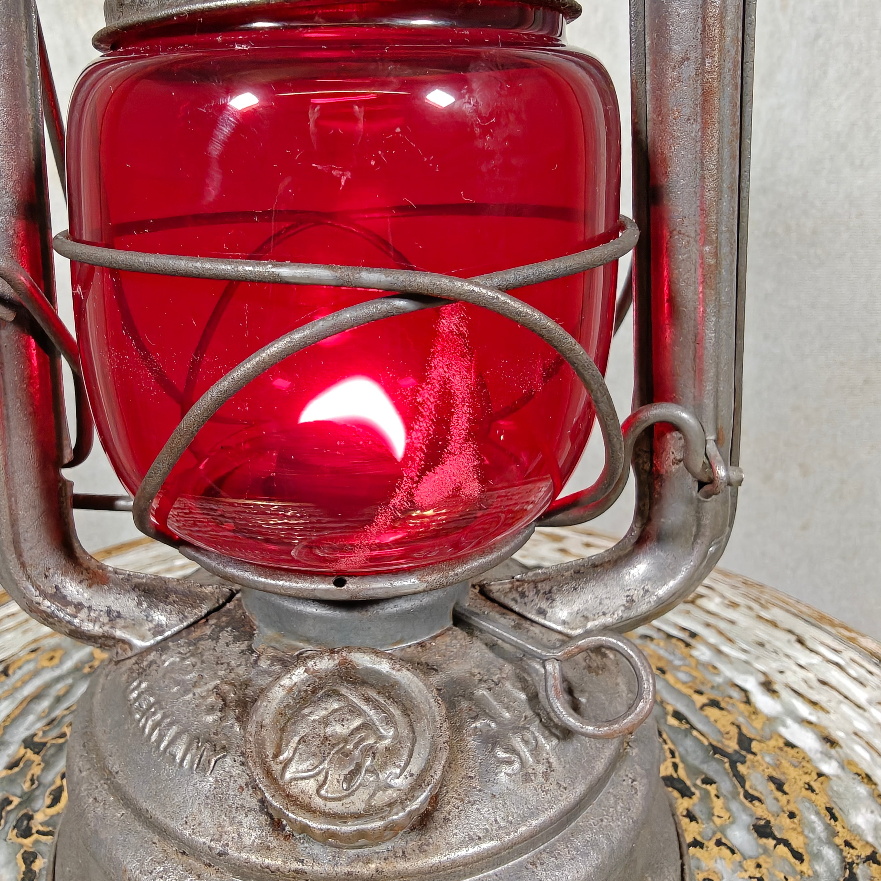 Rare Vintage Feuerhand 276 ATOM Hurricane Lantern with Red Glass – Early Germany Oil Lantern (1950–1952)