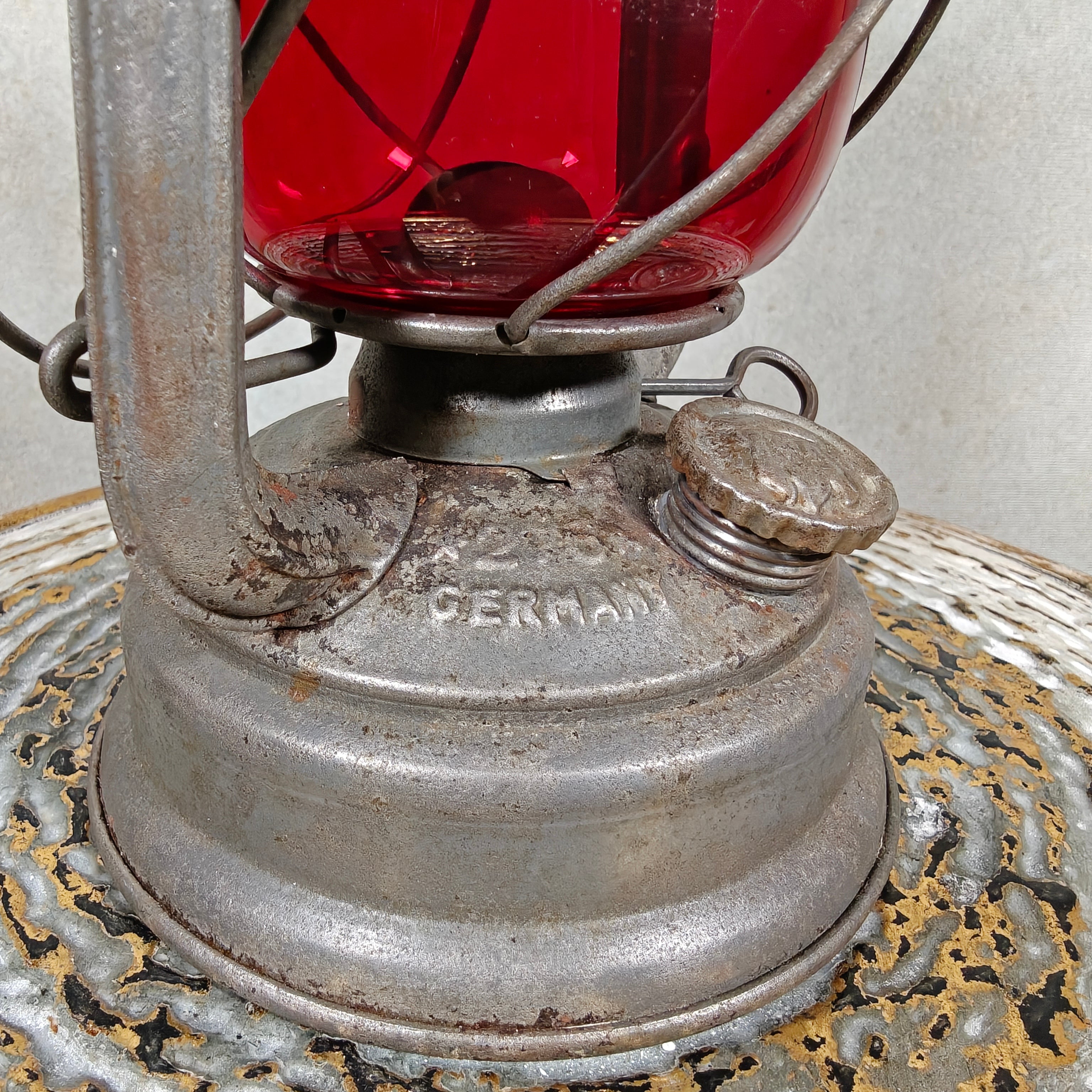 Rare Vintage Feuerhand 276 ATOM Hurricane Lantern with Red Glass – Early Germany Oil Lantern (1950–1952)