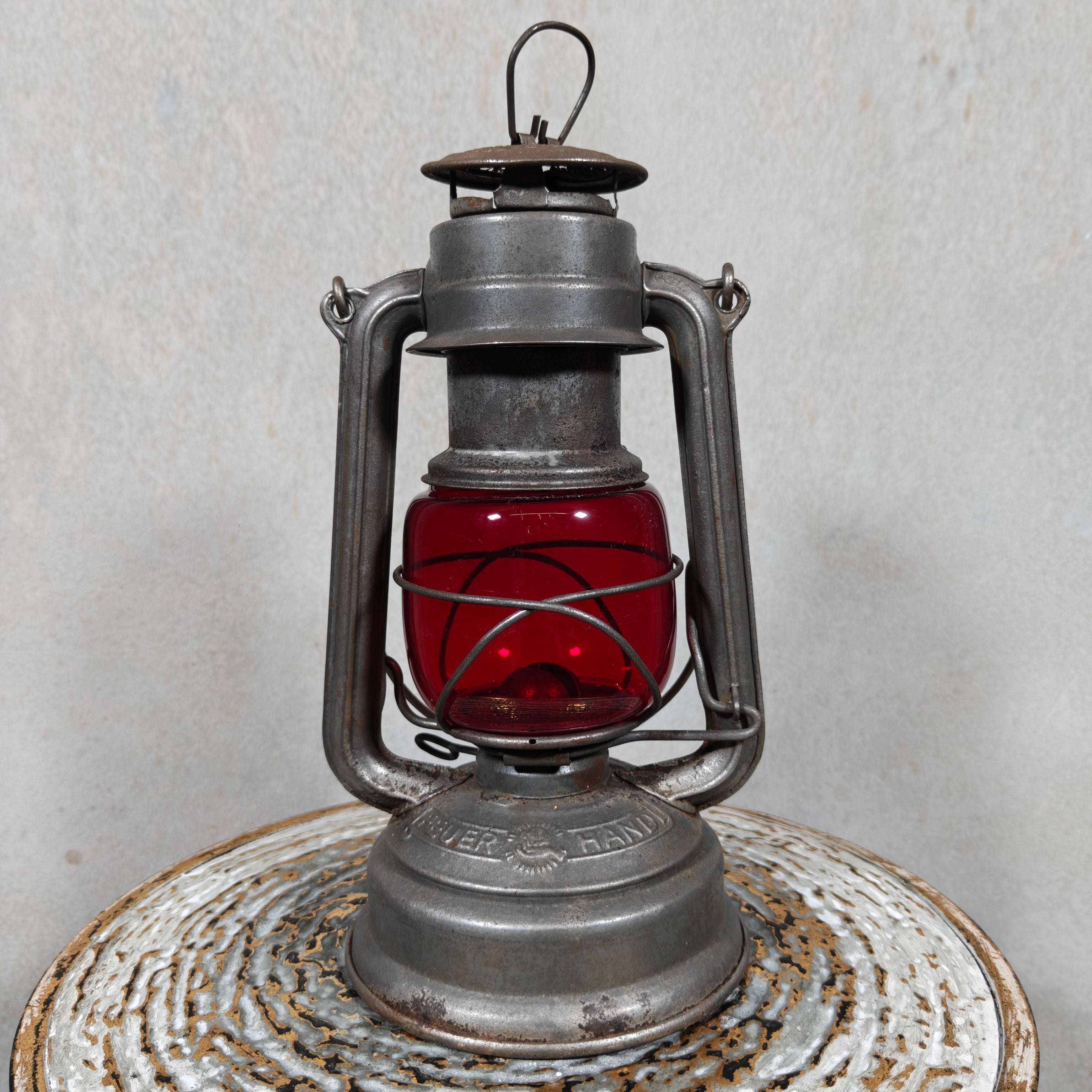 Rare Vintage Feuerhand 276 ATOM Hurricane Lantern with Red Glass – Early Germany Oil Lantern (1950–1952)