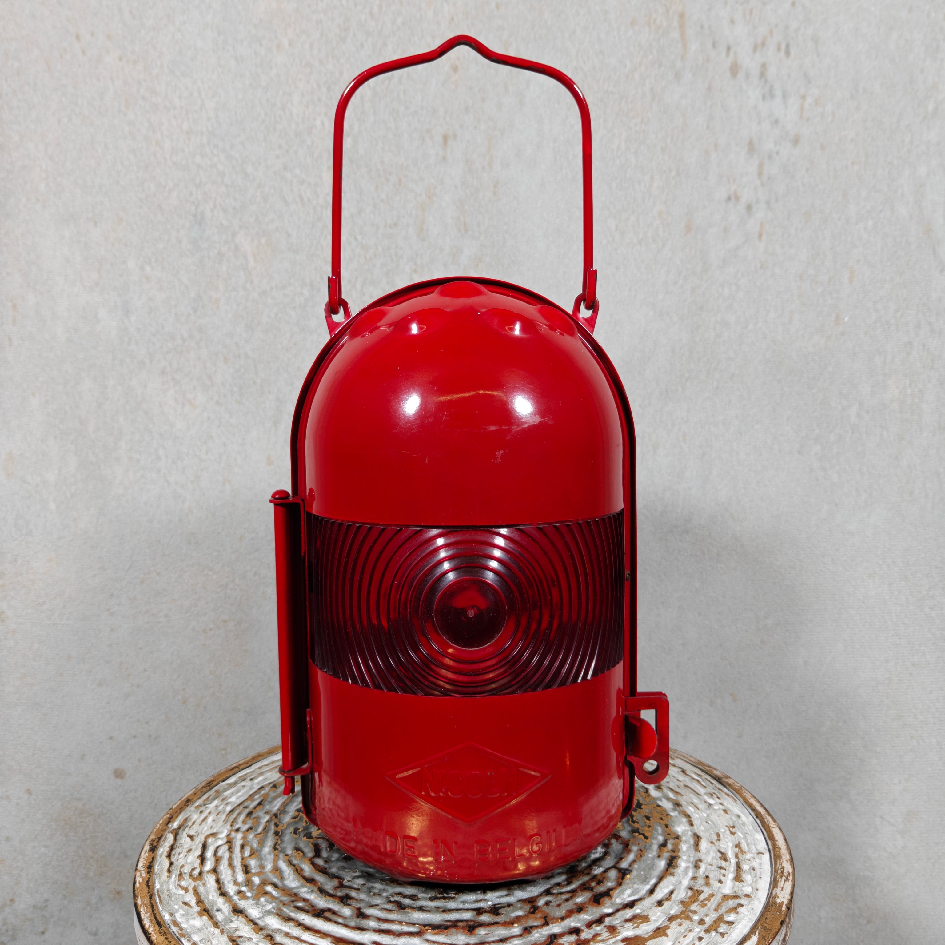 NOS Vintage Nicoln Flashing Hurricane Lantern – Belgian Petroleum Road Worker Warning Lamp