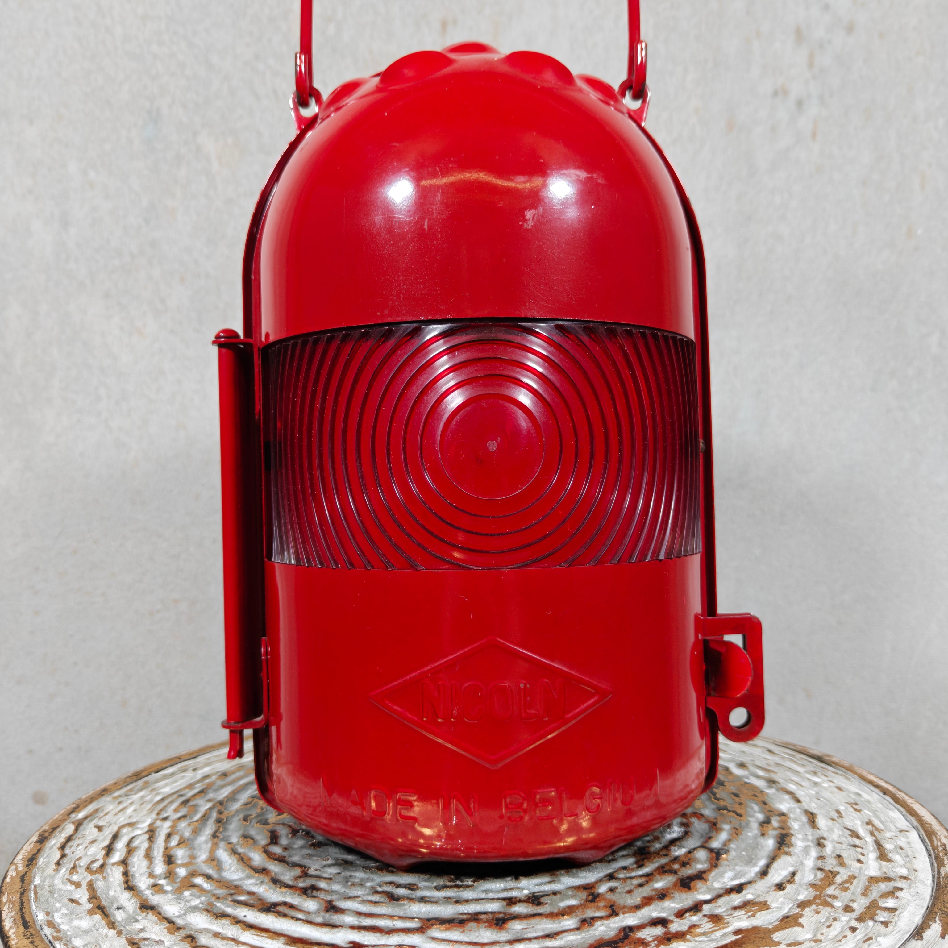 NOS Vintage Nicoln Flashing Hurricane Lantern – Belgian Petroleum Road Worker Warning Lamp
