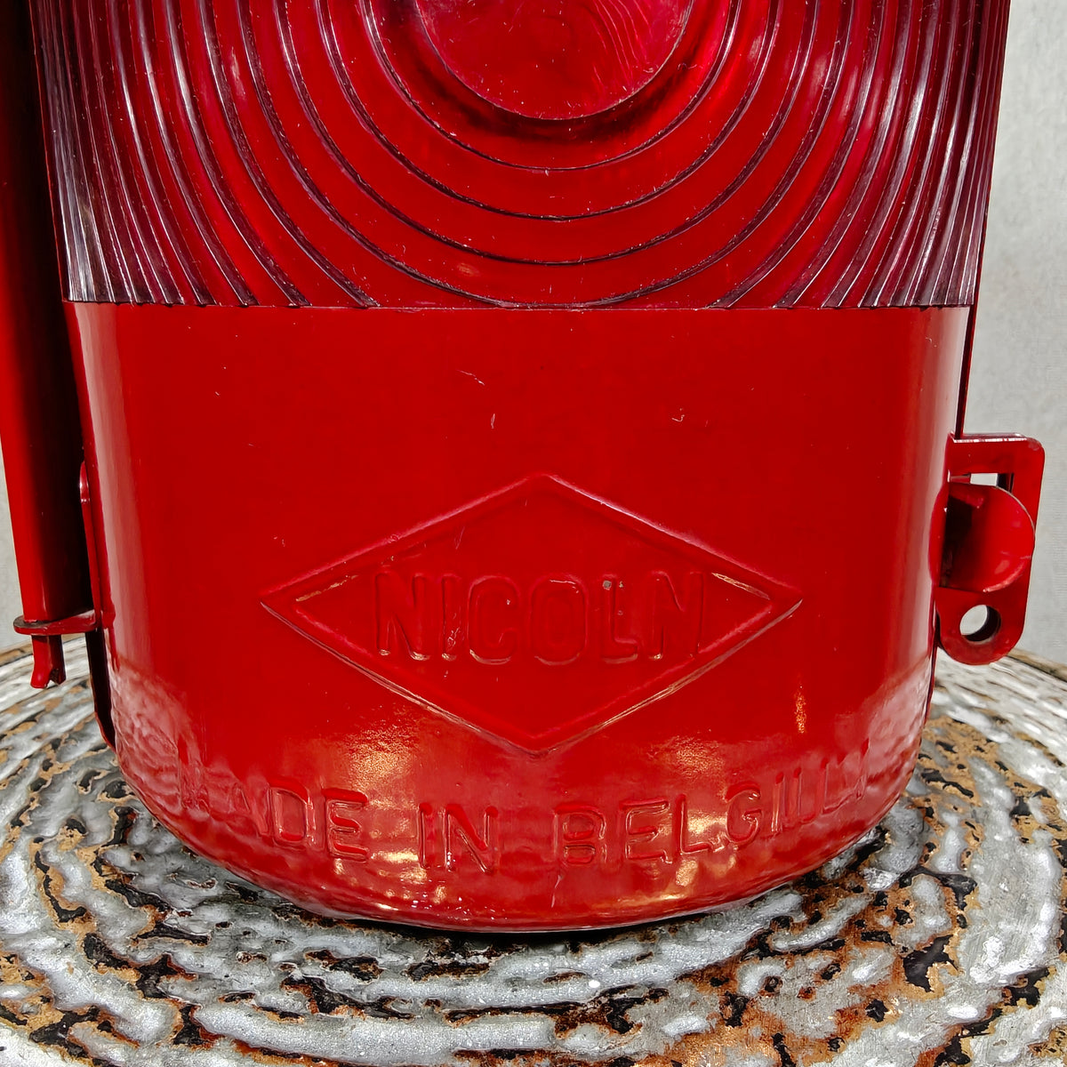 NOS Vintage Nicoln Flashing Hurricane Lantern – Belgian Petroleum Road Worker Warning Lamp