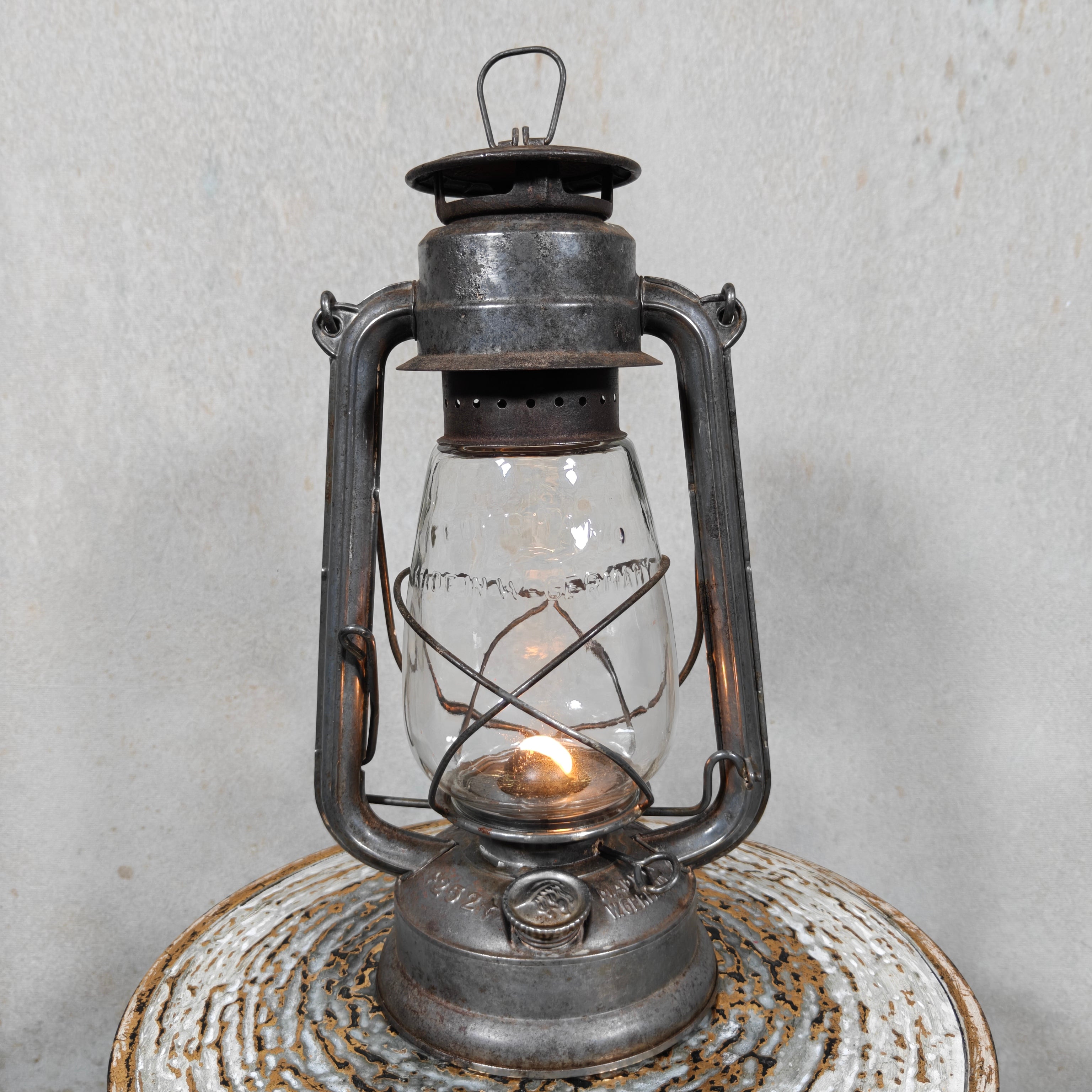 Rare Vintage Feuerhand 252 Hurricane Lantern – Post-War German Oil Lantern with Marked Glass