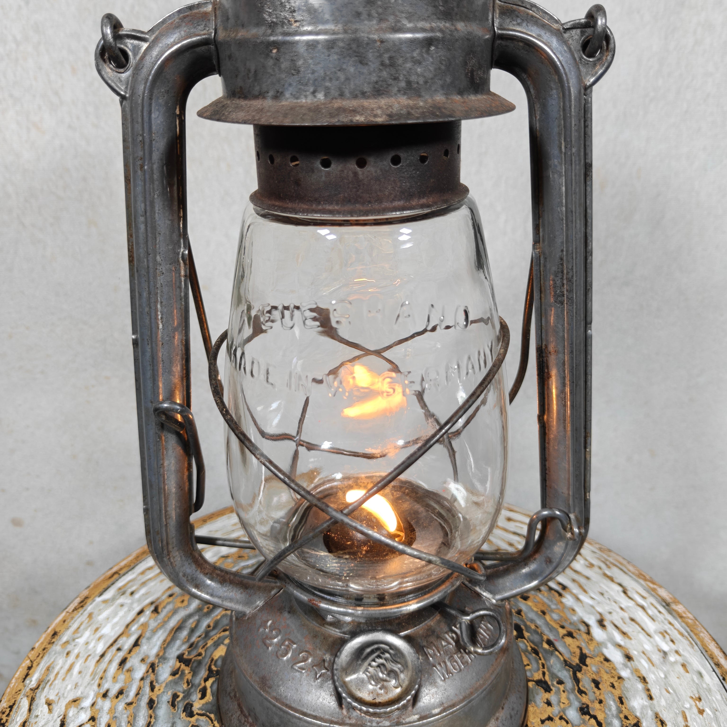 Rare Vintage Feuerhand 252 Hurricane Lantern – Post-War German Oil Lantern with Marked Glass