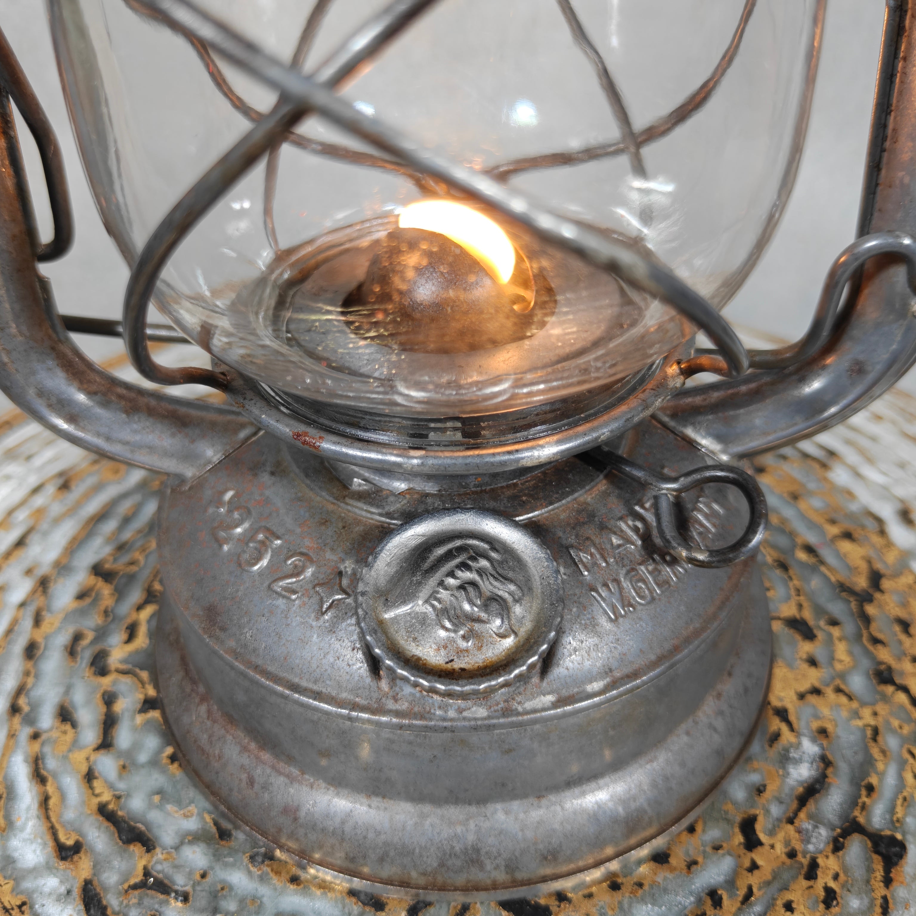 Rare Vintage Feuerhand 252 Hurricane Lantern – Post-War German Oil Lantern with Marked Glass