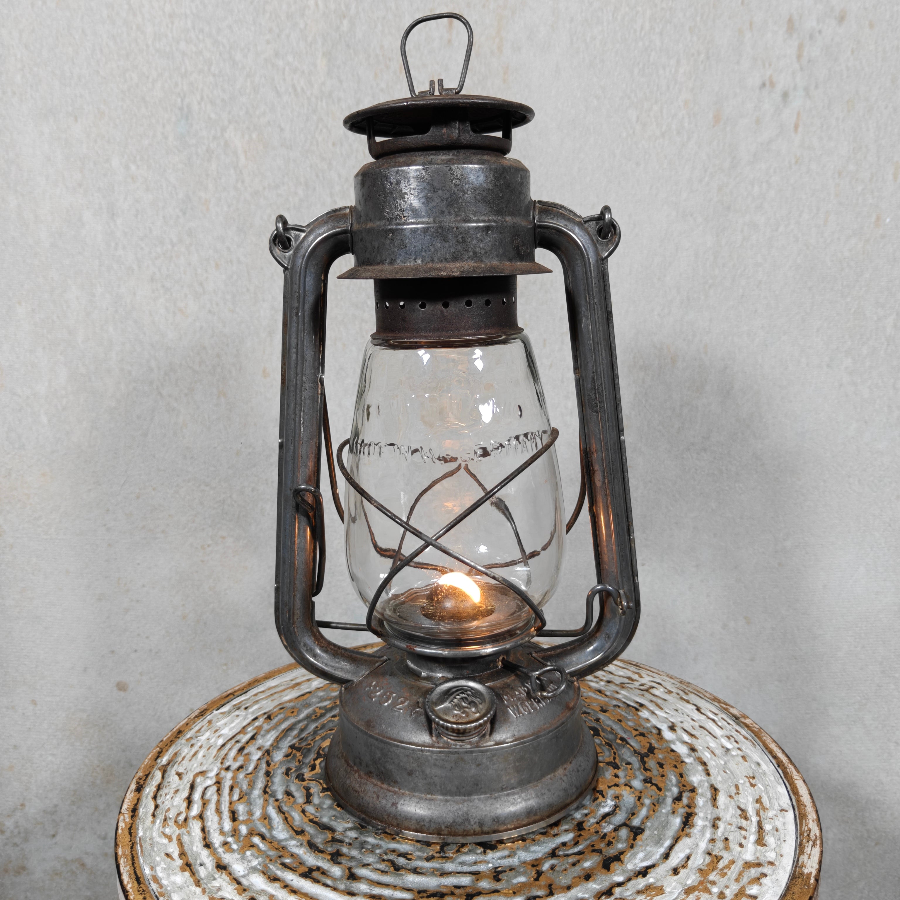 Rare Vintage Feuerhand 252 Hurricane Lantern – Post-War German Oil Lantern with Marked Glass
