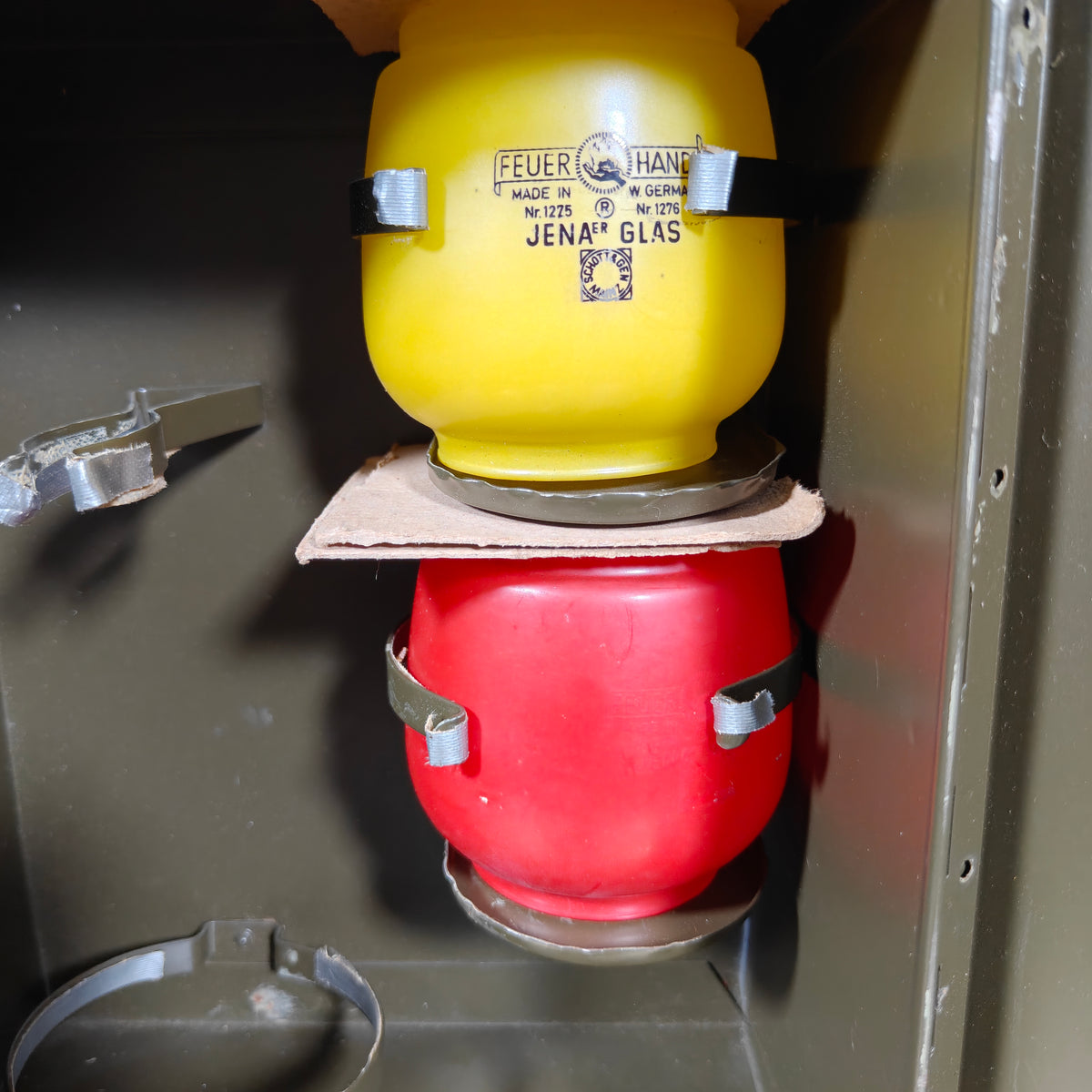 Vintage Military Feuerhand 276 Baby Special Hurricane Lantern Set with Bundeswehr Case & Signal Glasses