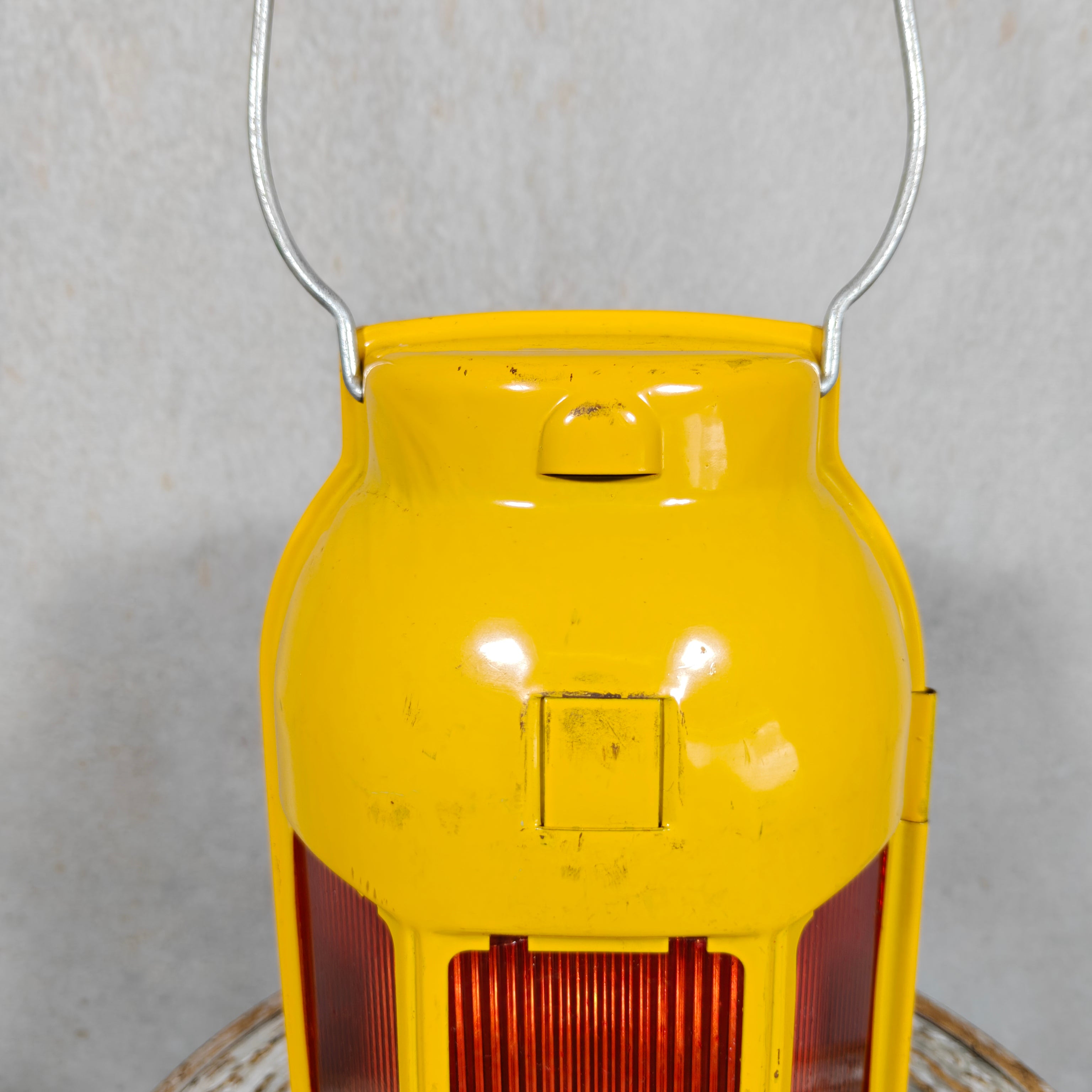 NOS Vintage Feuerhand Road Worker Lantern – Yellow Candle Safety Lantern with Orange Lenses