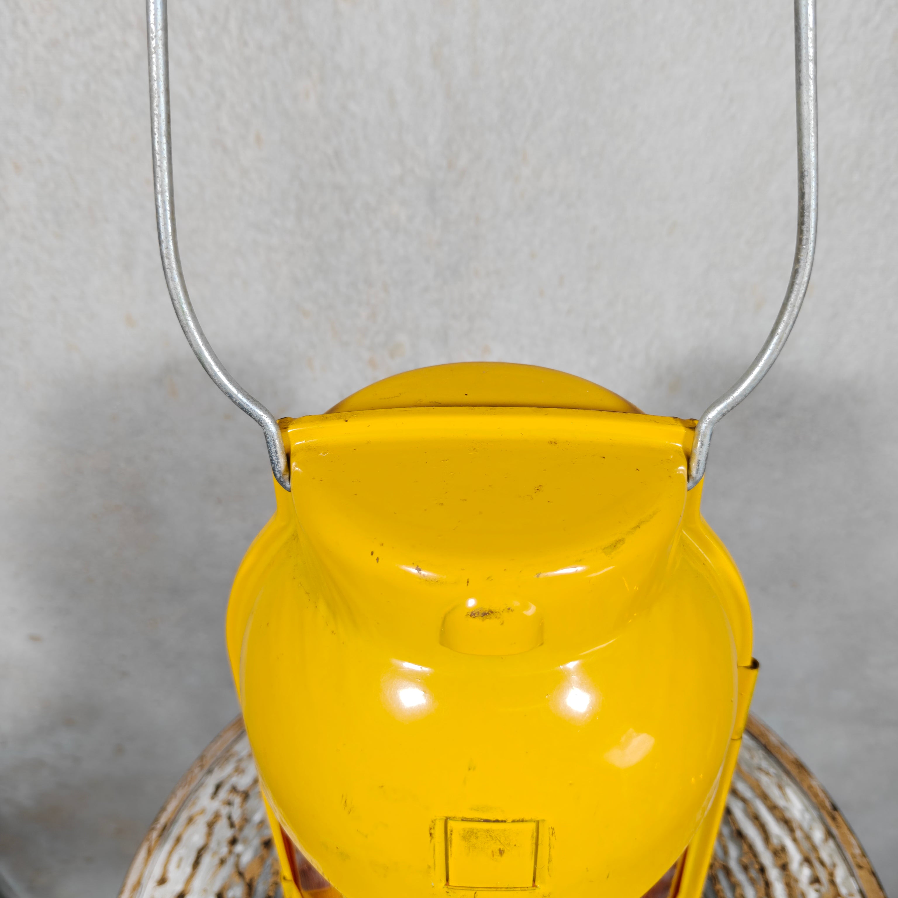 NOS Vintage Feuerhand Road Worker Lantern – Yellow Candle Safety Lantern with Orange Lenses