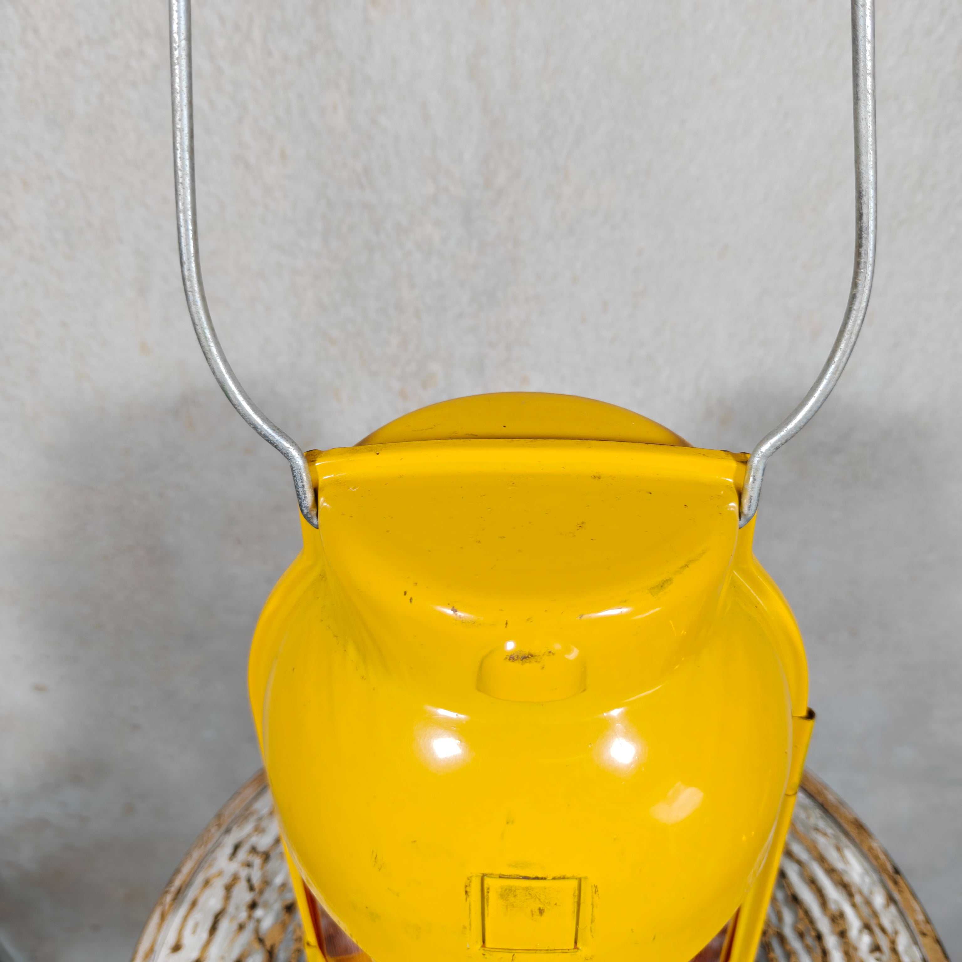 NOS Vintage Feuerhand Road Worker Lantern – Yellow Candle Safety Lantern with Orange Lenses