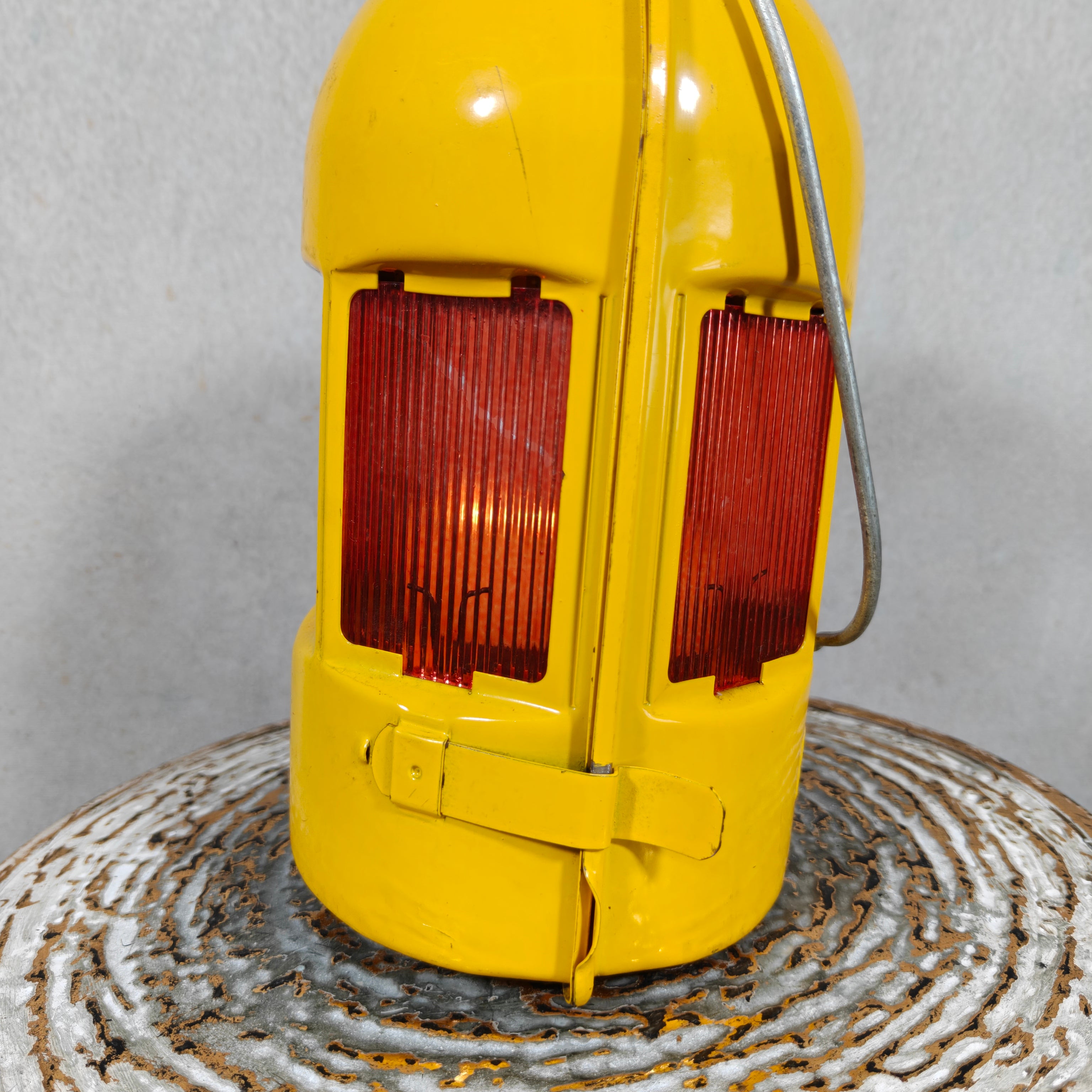 NOS Vintage Feuerhand Road Worker Lantern – Yellow Candle Safety Lantern with Orange Lenses