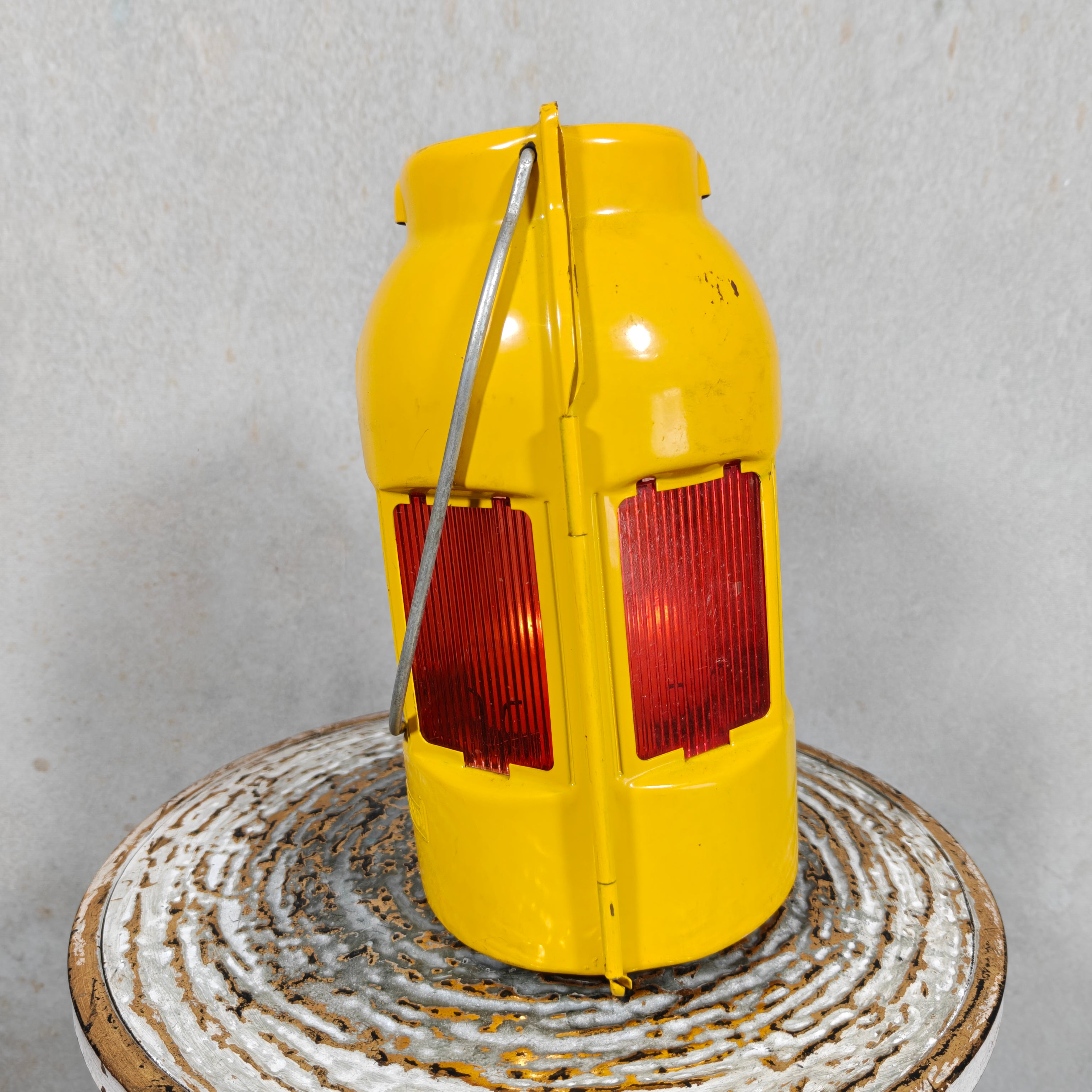 NOS Vintage Feuerhand Road Worker Lantern – Yellow Candle Safety Lantern with Orange Lenses