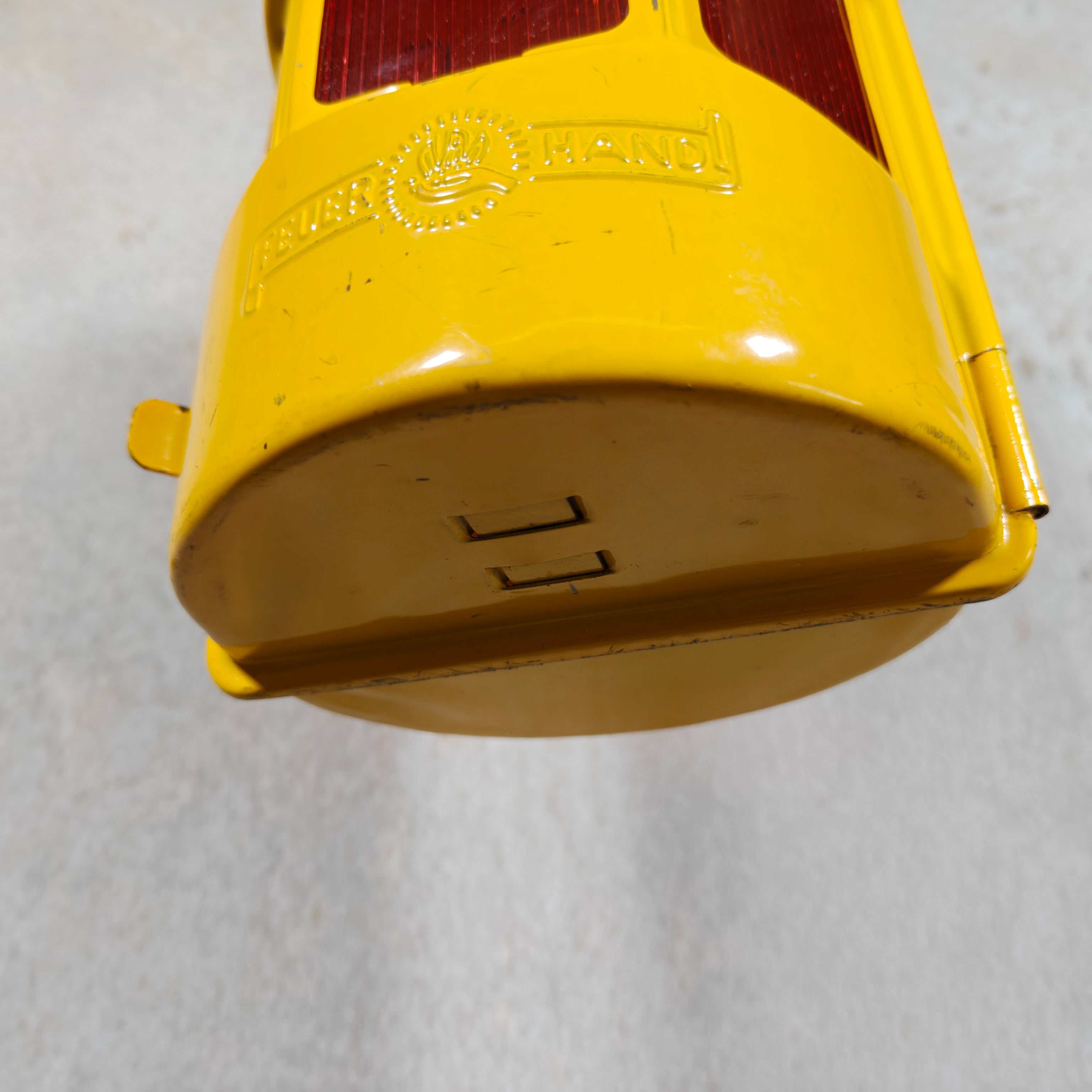 NOS Vintage Feuerhand Road Worker Lantern – Yellow Candle Safety Lantern with Orange Lenses
