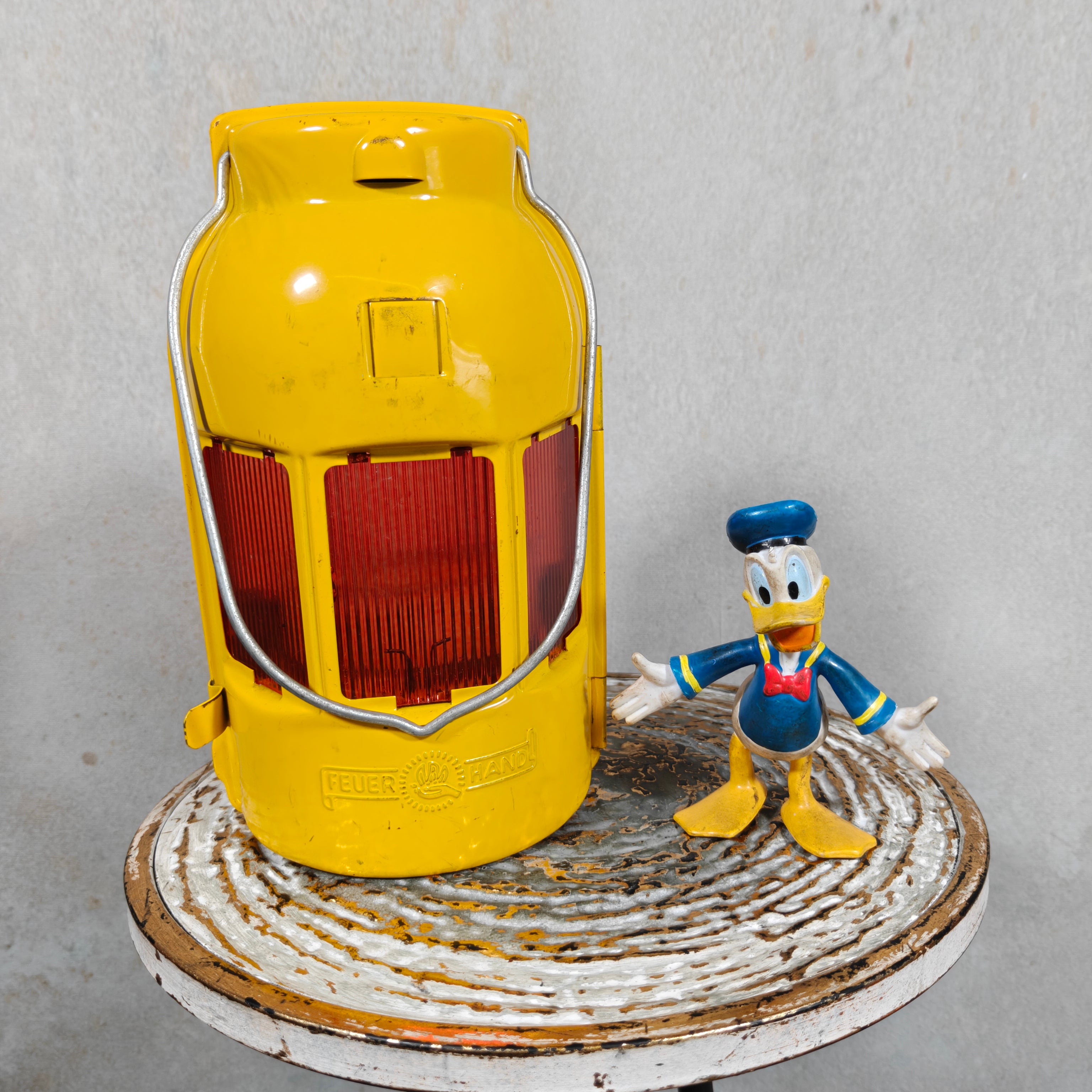 NOS Vintage Feuerhand Road Worker Lantern – Yellow Candle Safety Lantern with Orange Lenses