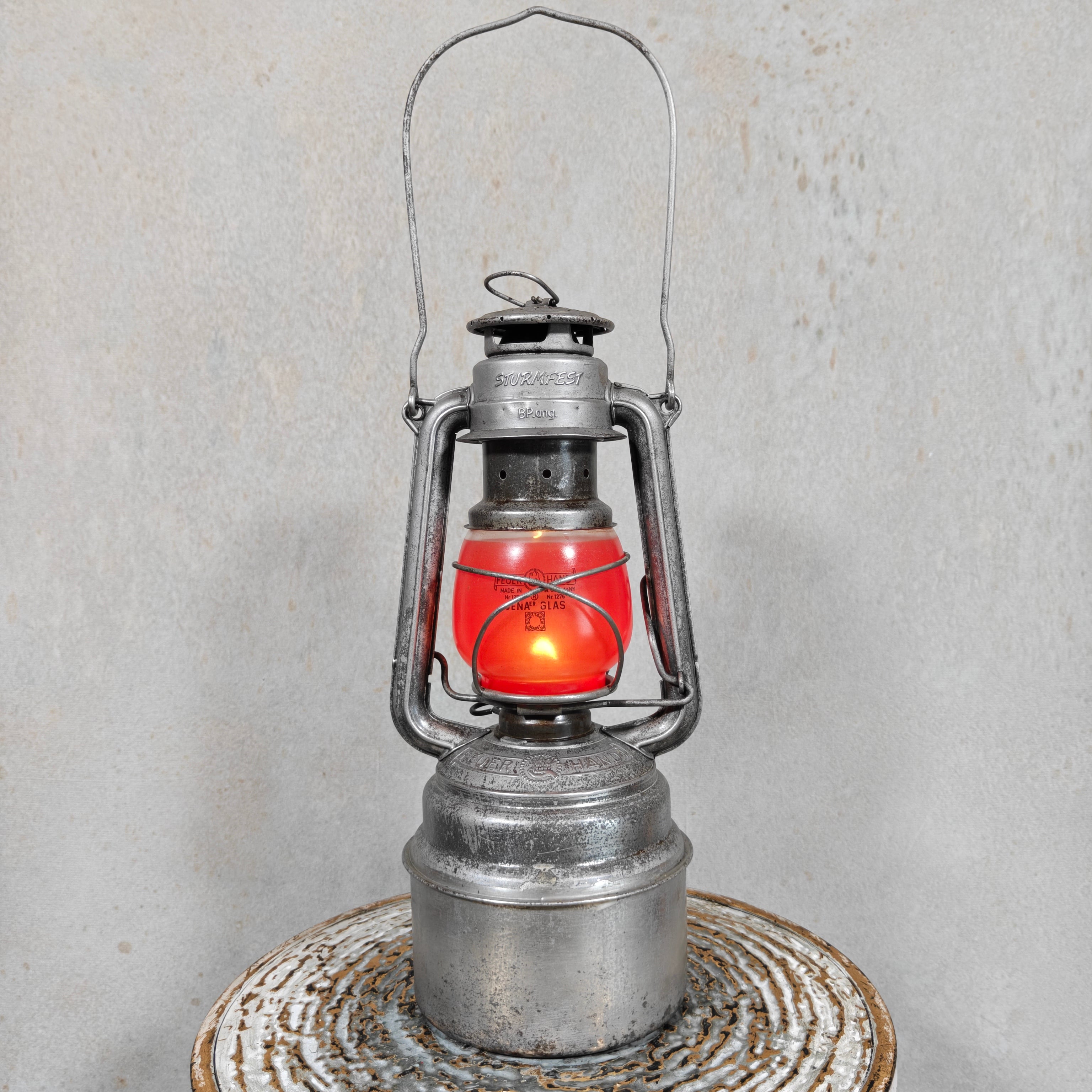 Rare Feuerhand 276/70 Baby Special Hurricane Lantern with Red Glass – West Germany Long Burn Lantern