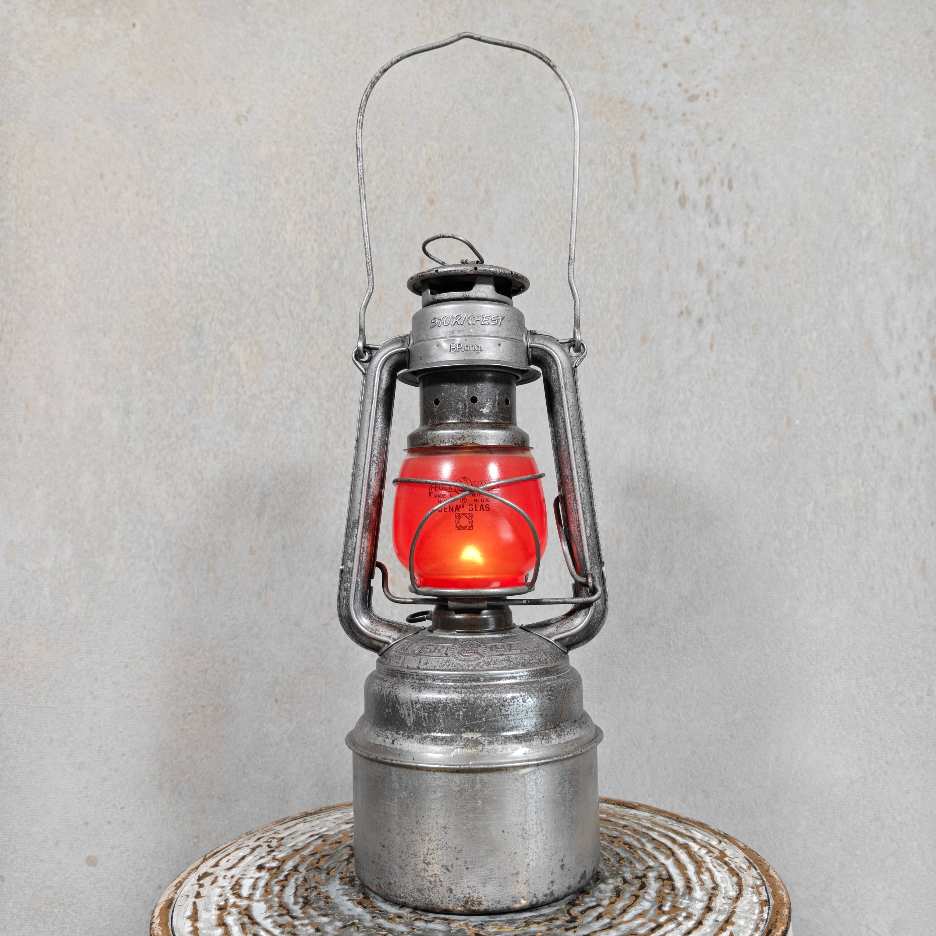 Rare Feuerhand 276/70 Baby Special Hurricane Lantern with Red Glass – West Germany Long Burn Lantern