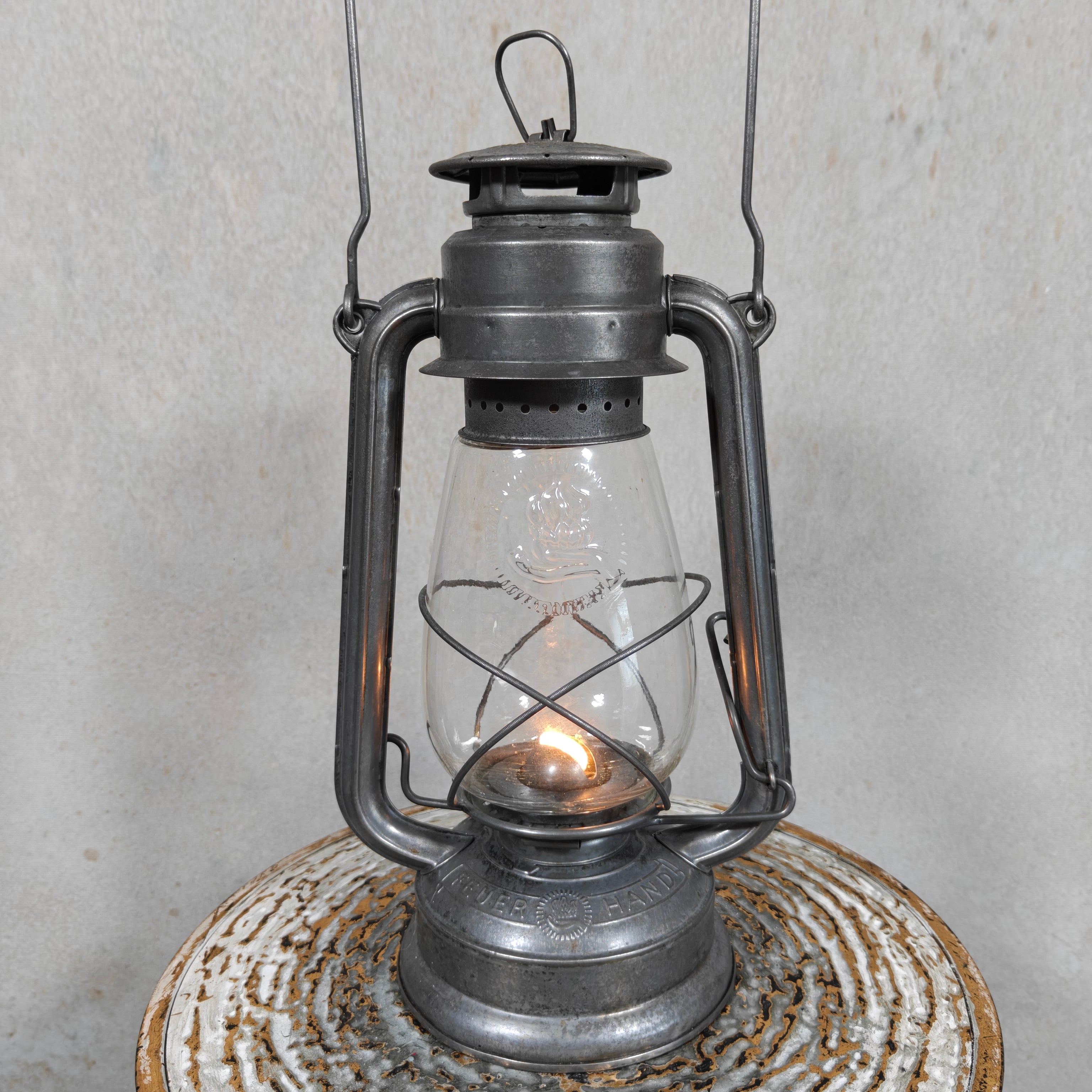 Rare Vintage Feuerhand 252 Hurricane Lantern with Marked 252 Glass – Post-War German Oil Lantern