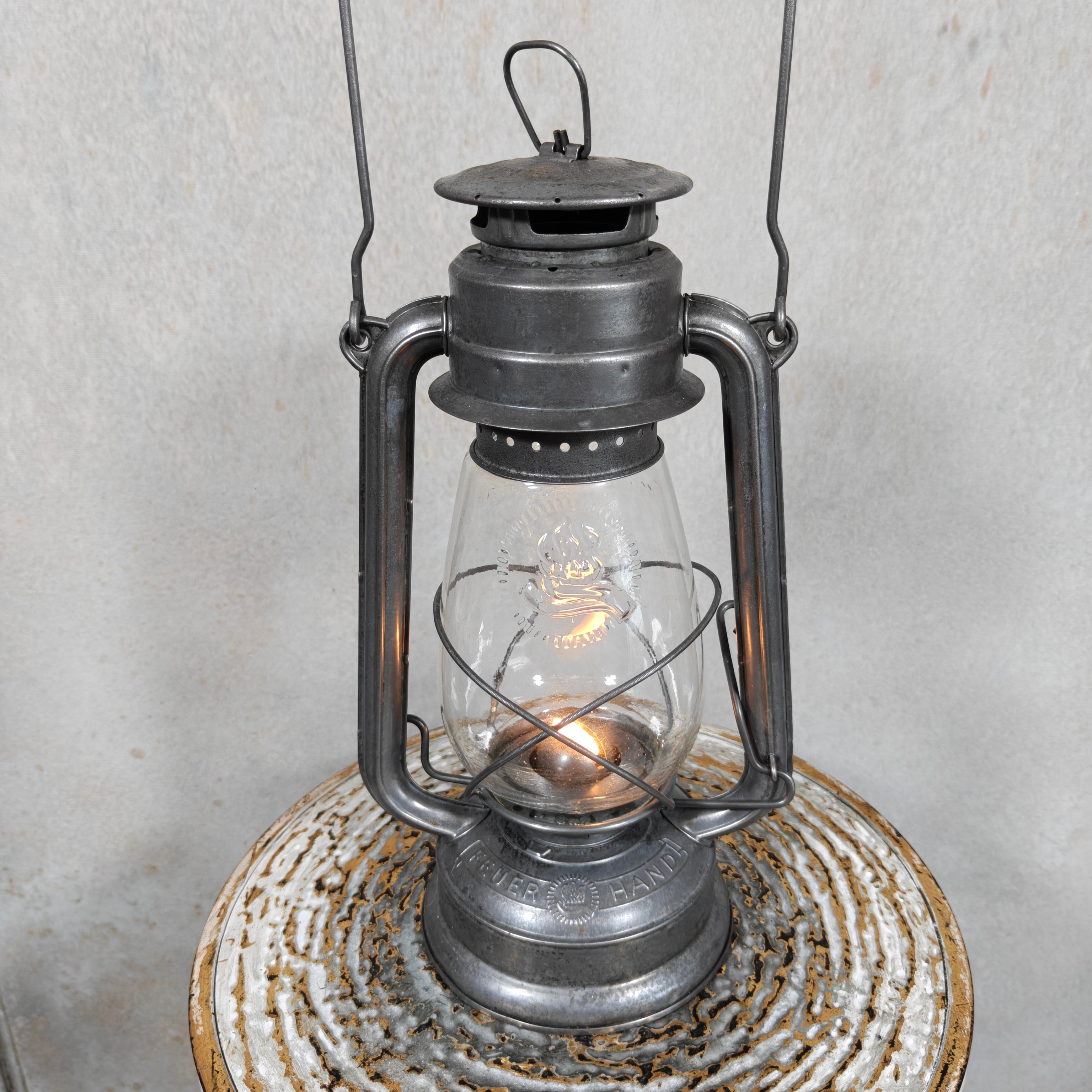 Rare Vintage Feuerhand 252 Hurricane Lantern with Marked 252 Glass – Post-War German Oil Lantern